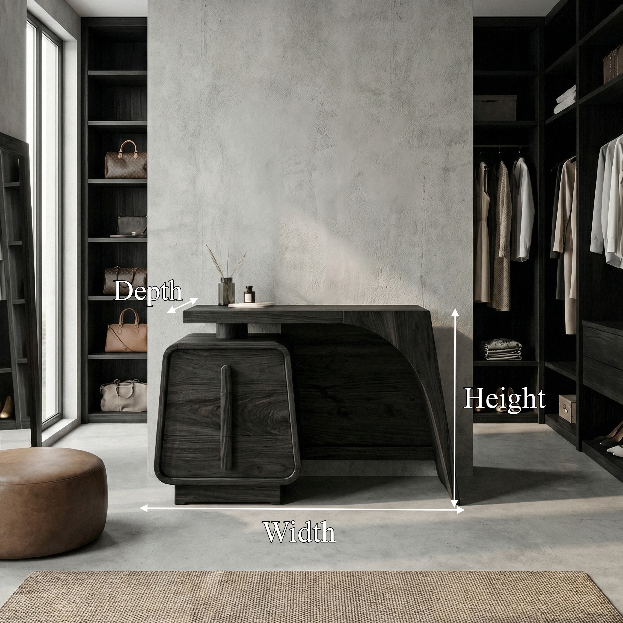 Minimalist Dressing Table With Storage Sculptural Curved Design For Bedroom SINLSABDT051