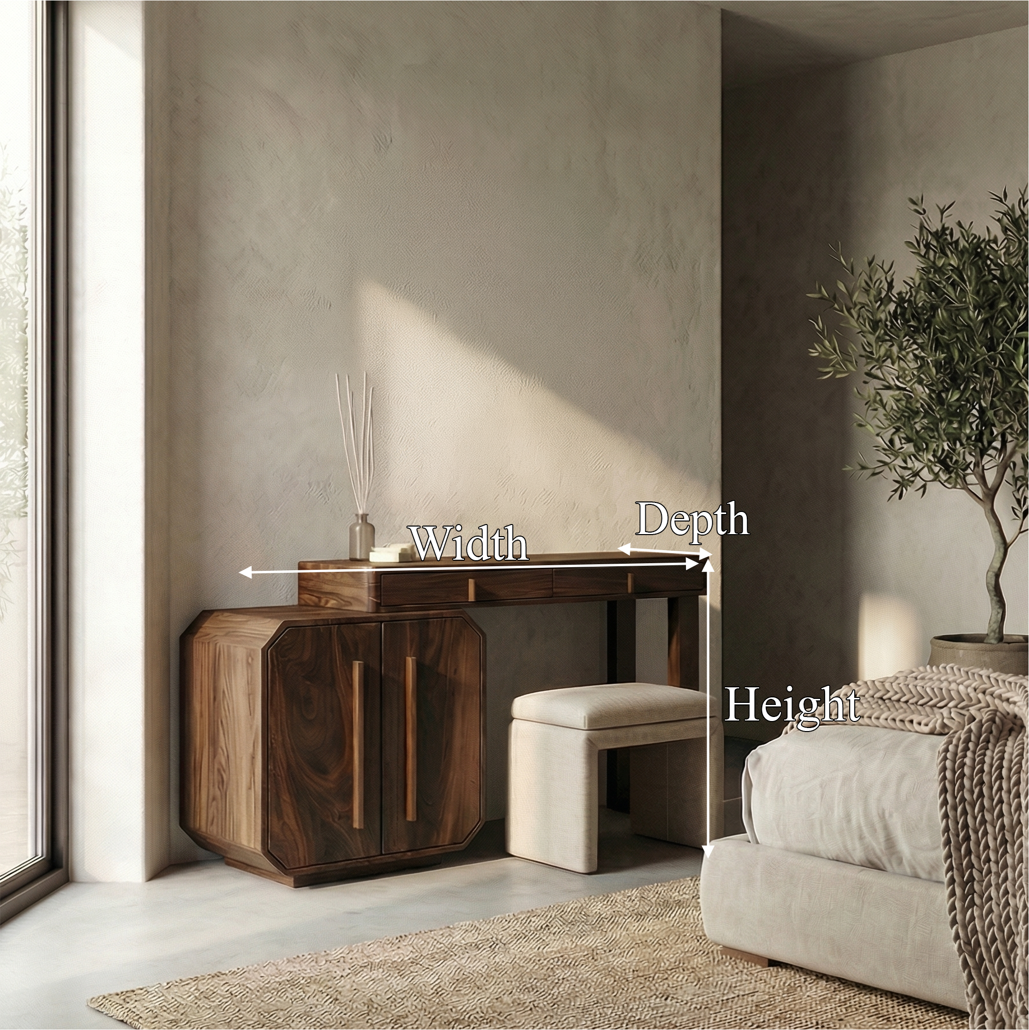 Contemporary Dressing Table With Storage Cabinet Sculptural Design For Bedroom SINLSABDT053