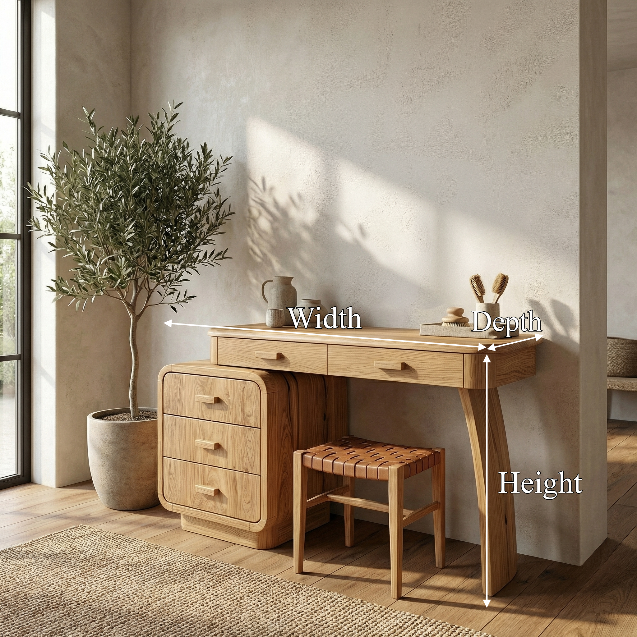 Minimalist Vanity Dressing Table With Storage Cabinet Curved Sculptural Design For Bedroom SINLSABDT054