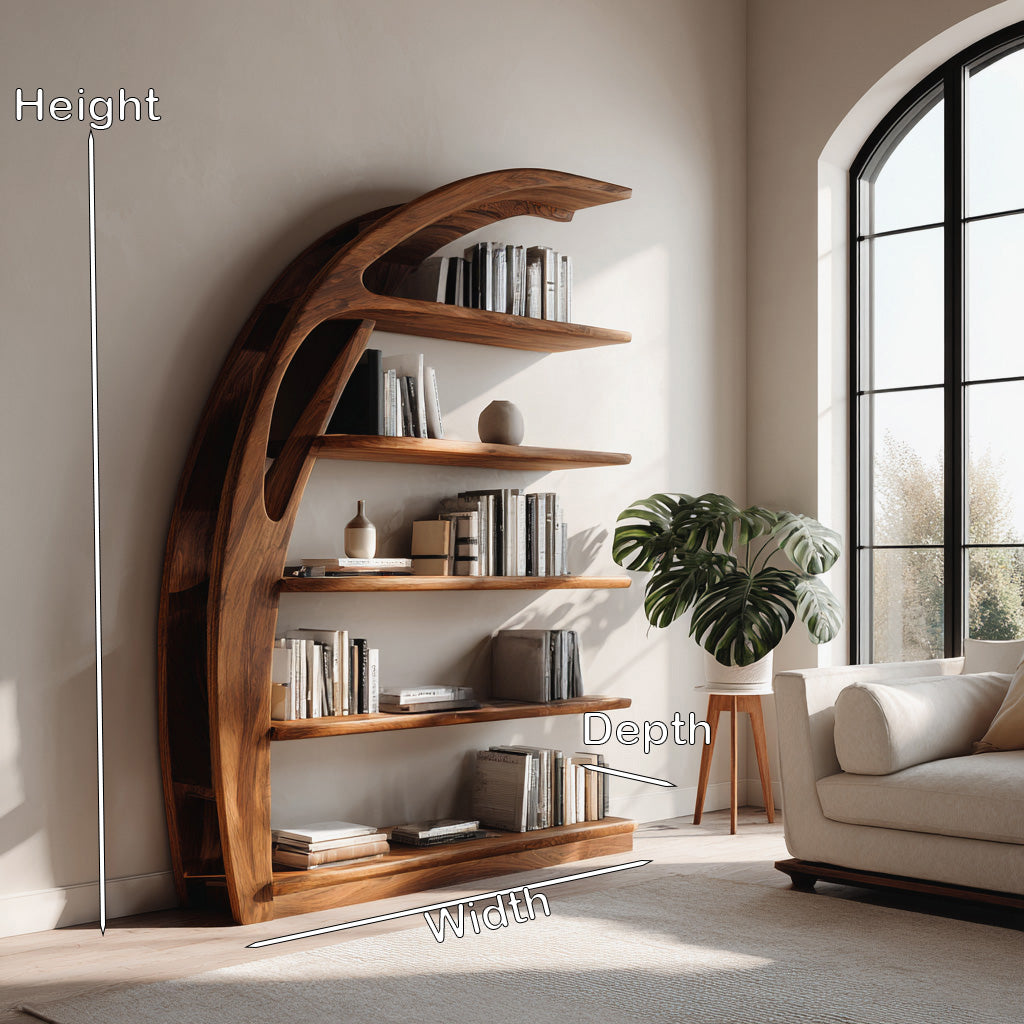 Minimal Curved Wooden Bookshelf For Living Room Display RTTHHNBS178