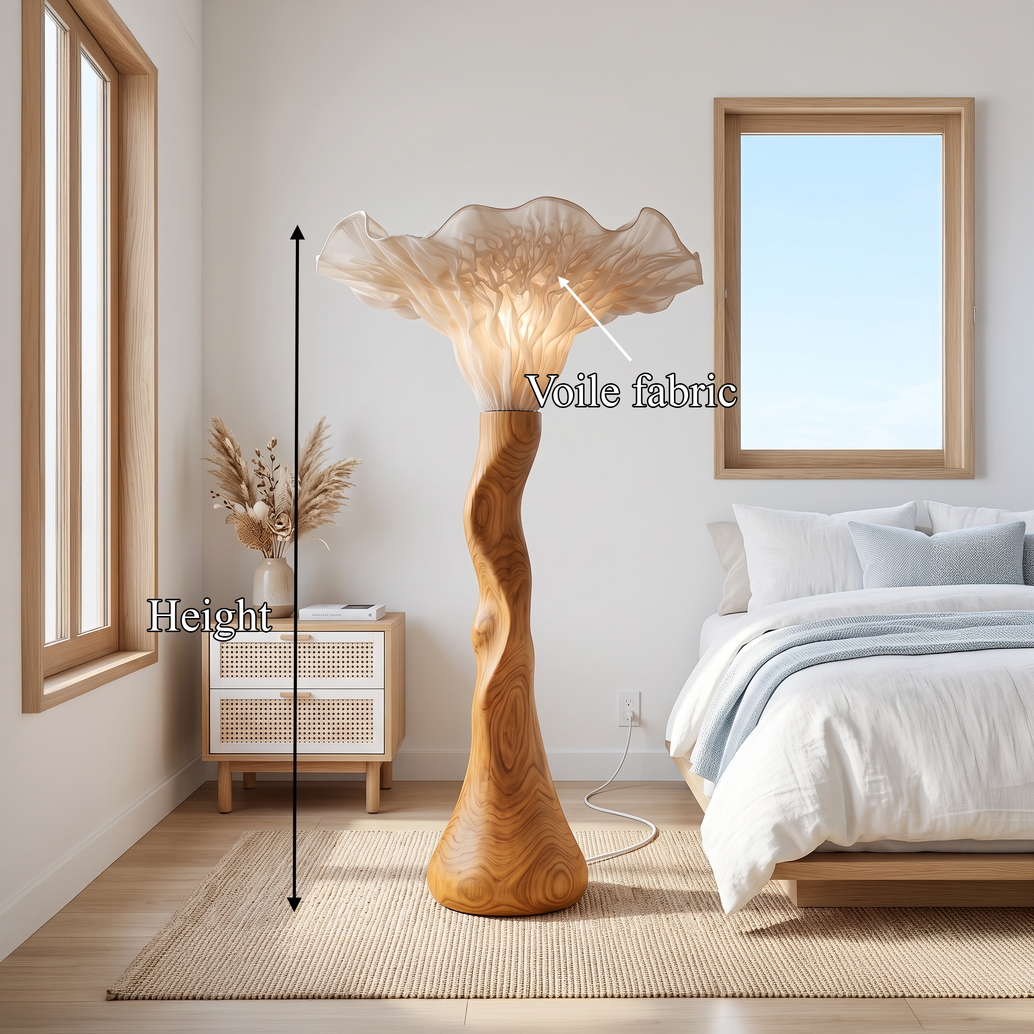 Farmhouse Sculptural Wooden Mushroom Floor Lamp For Bedroom SINLSAFLP143
