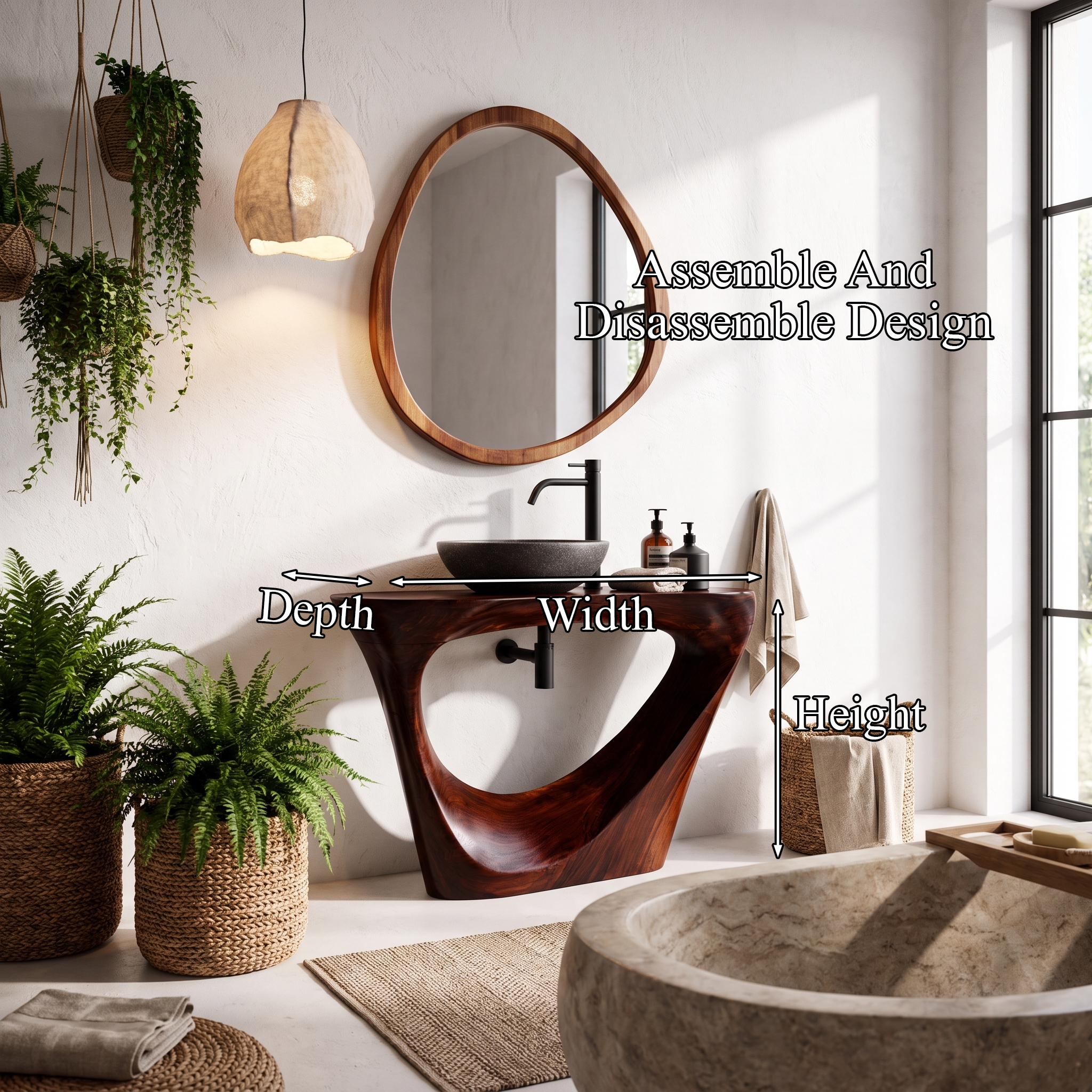 Live Edge Floating Bathroom Vanity With Sculptural Tree Support For Bathroom SINLHABRV320