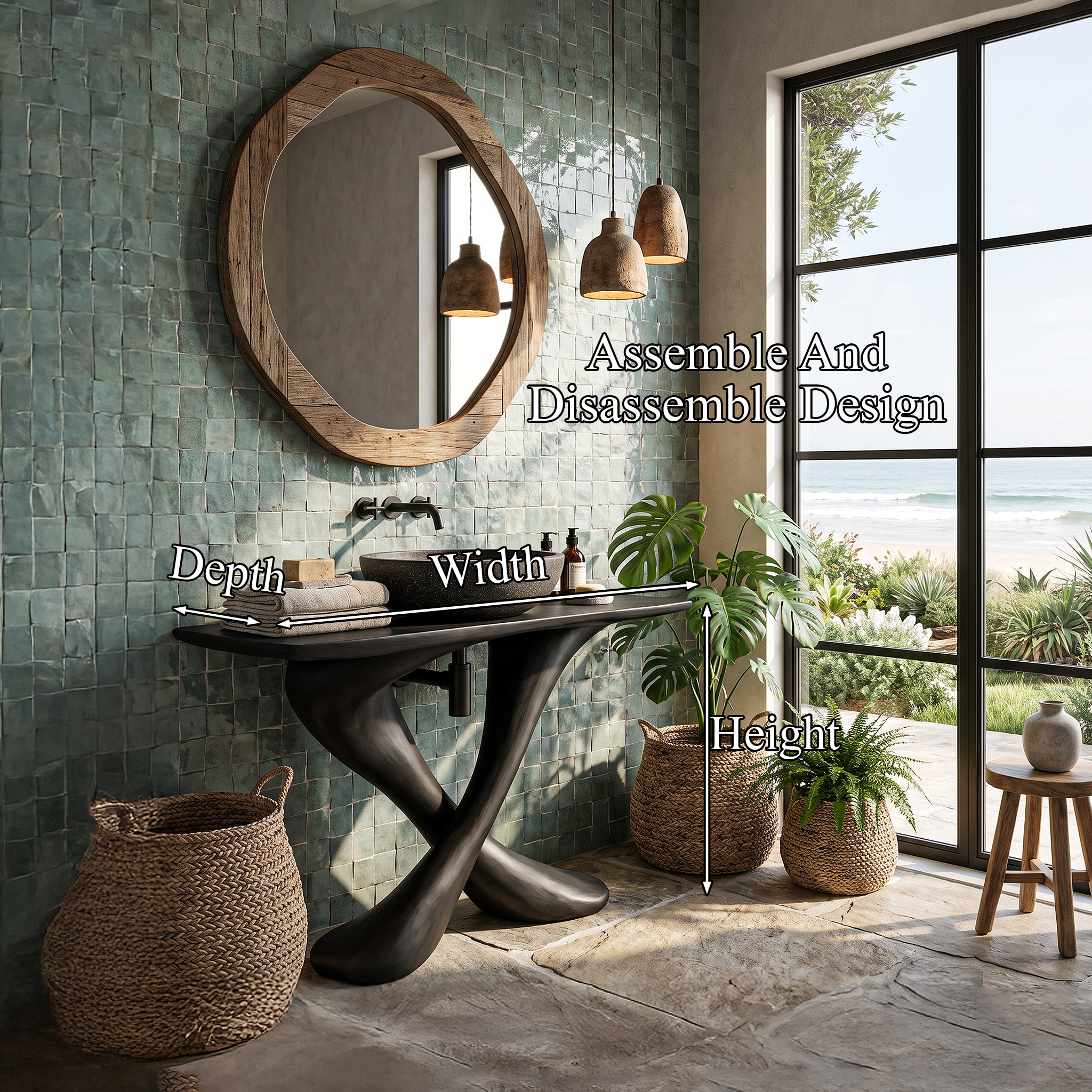 Organic Bathroom Vanity With Sculptural Tree Trunk Base For Bathroom SINLHABRV322