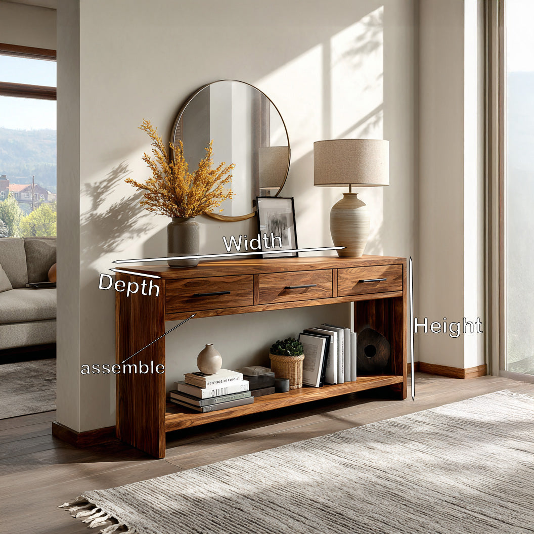Handcrafted Wooden Console Table With Drawers For Living Room RTTHHNCS026
