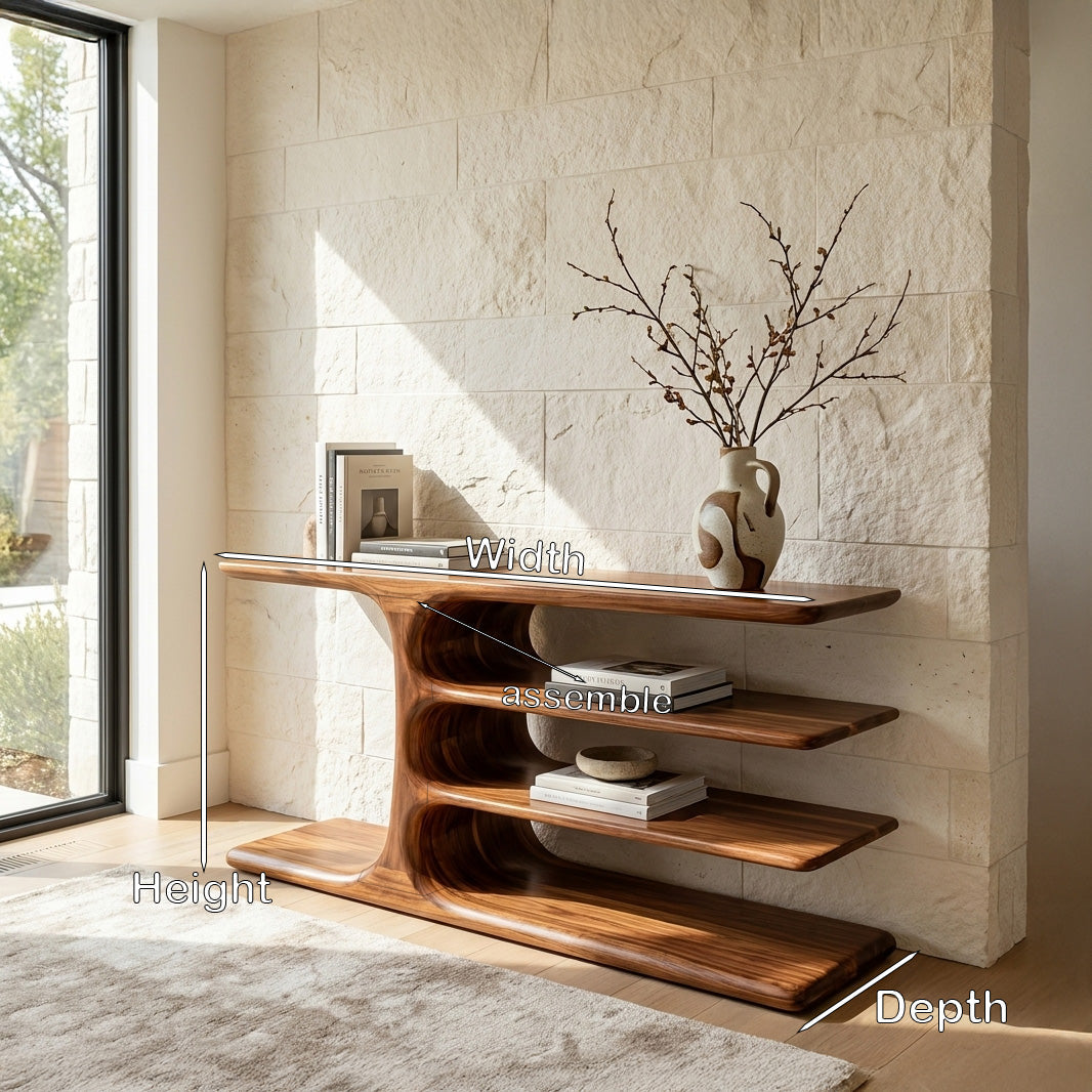 Organic Wooden Console Table With Layered Shelving For Hallway RTTHHNCS033