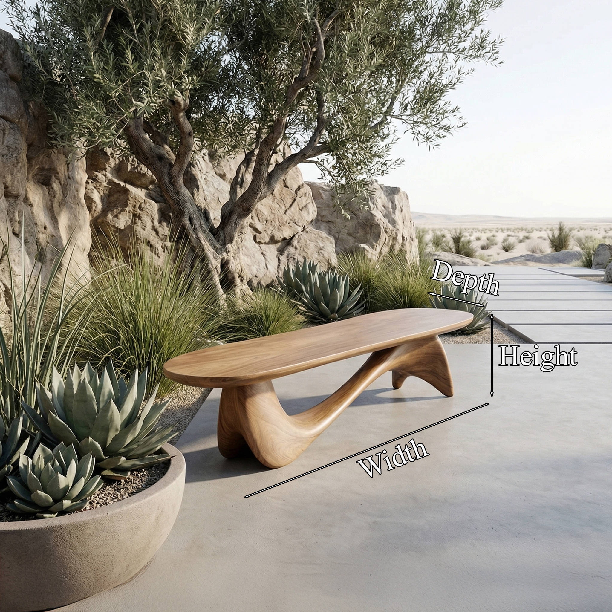 Organic Wave Bench Solid Wood Elegant Flowing Curve Design Garden And Outdoor Space SINLHARS097