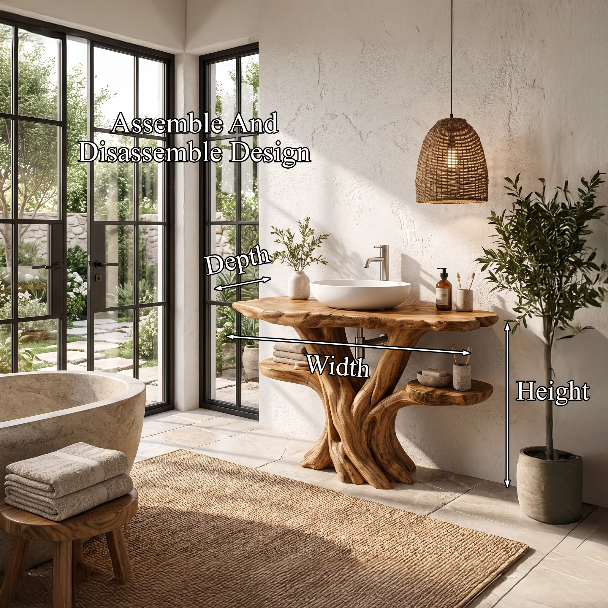 Rustic Tree Branch Bathroom Vanity Wall Mounted Sink Console SINLHABRV328