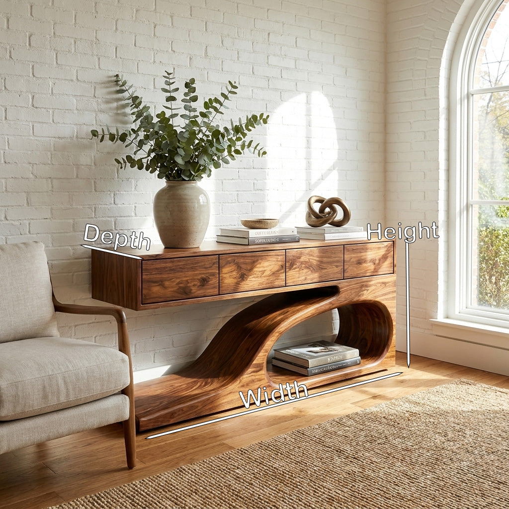 Contemporary Wooden Console Table With Unique Base For Living RTTHHNCS036