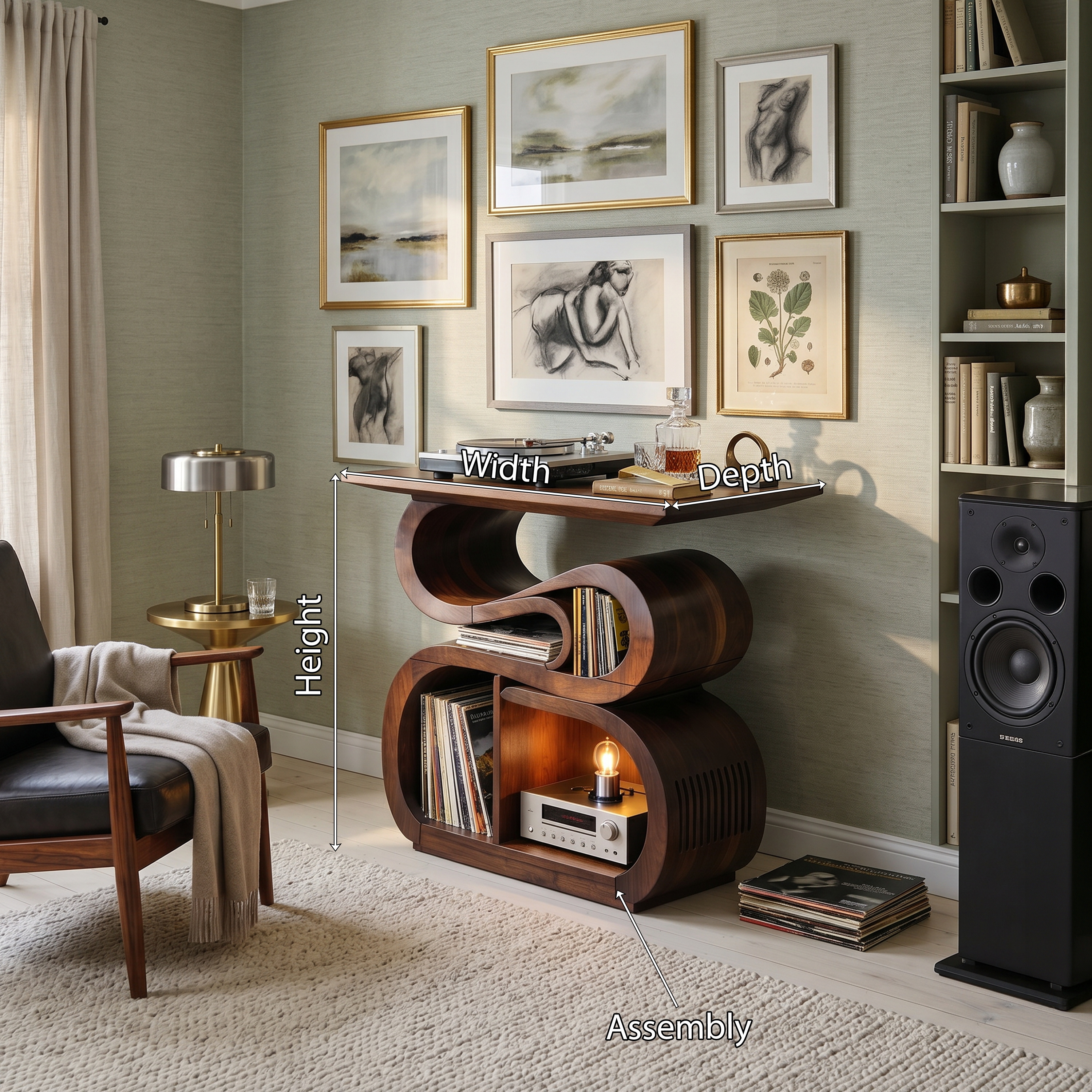 Mid Century Record Console Stand For Vinyl Collection Area SILDTTNRPT030