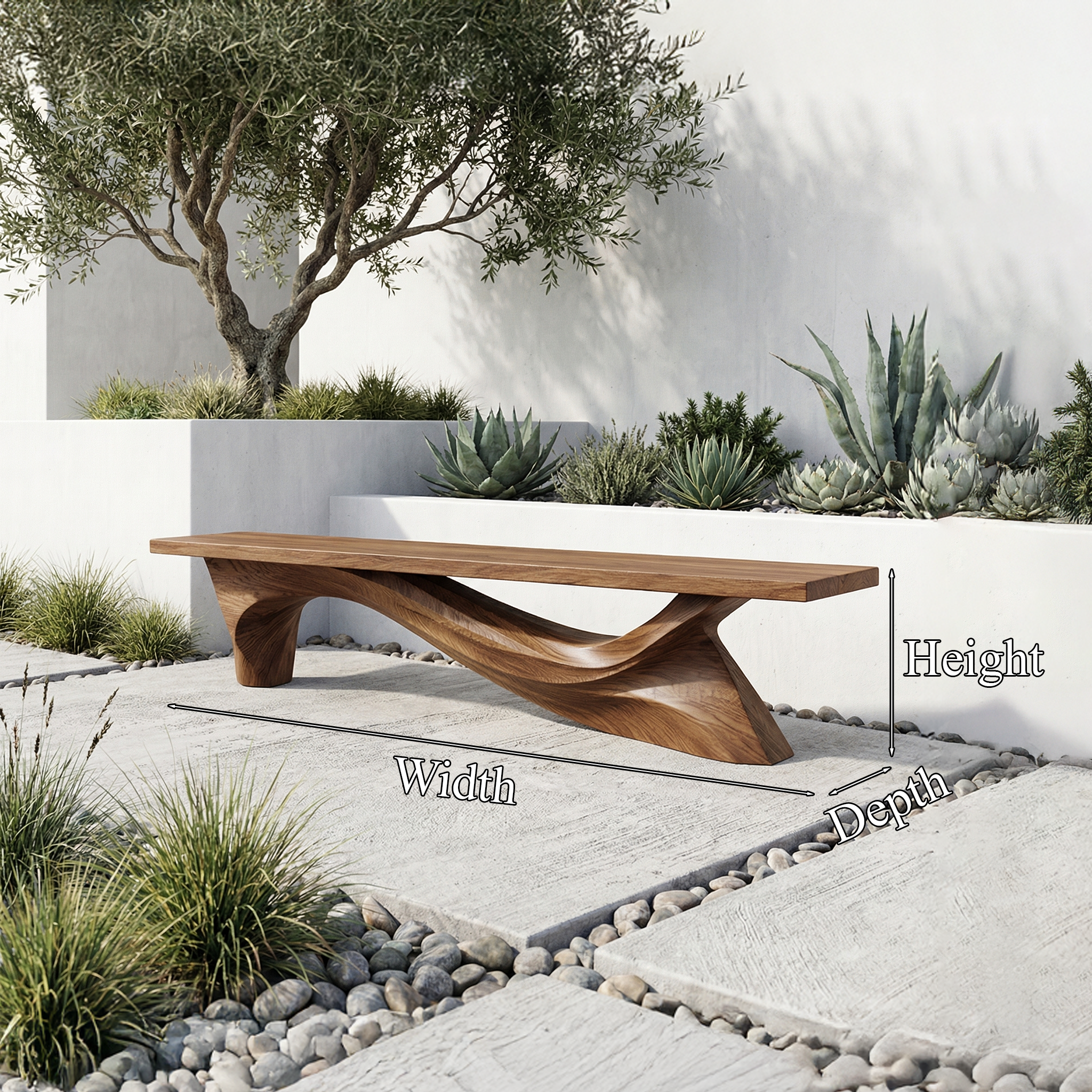 Modern Organic Bench Solid Wood Asymmetrical Wave Structure Hallway And Entryway SINLHARS098