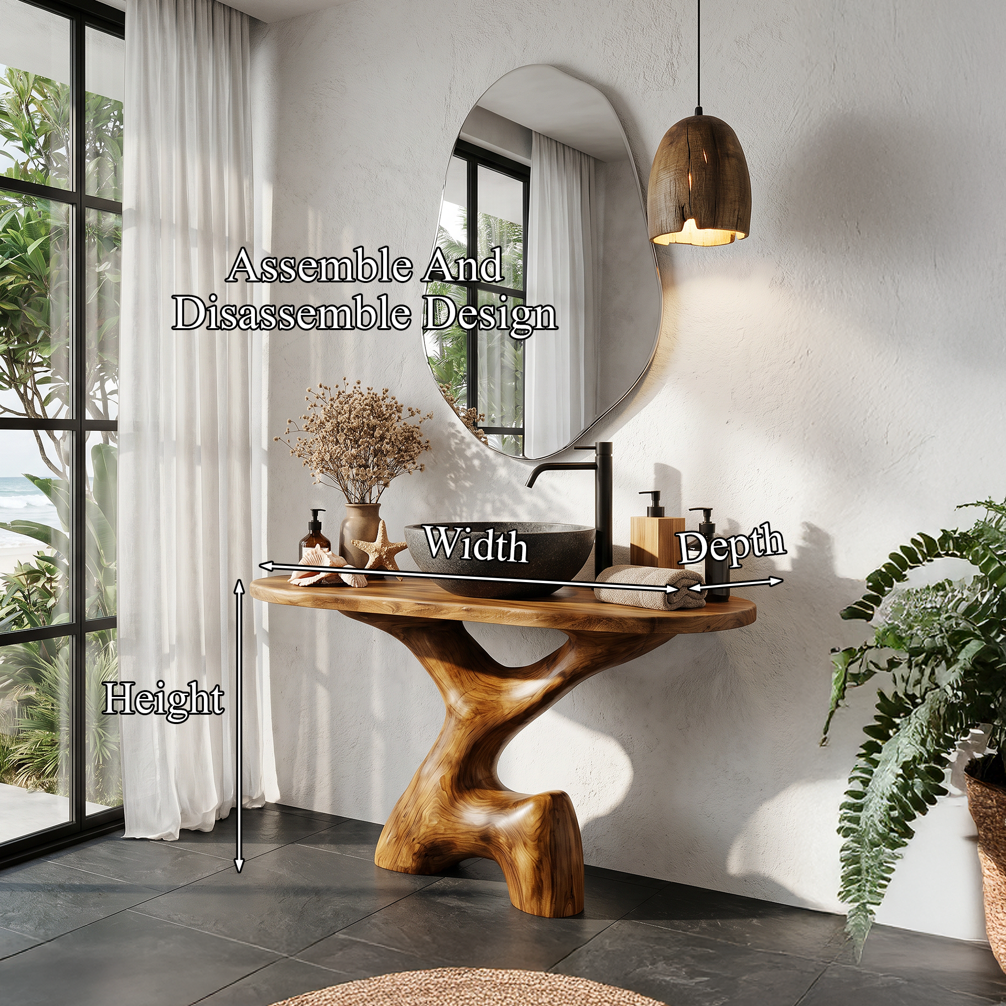 Contemporary Sculptural Bathroom Vanity Freestanding Sink Console SINLHABRV330