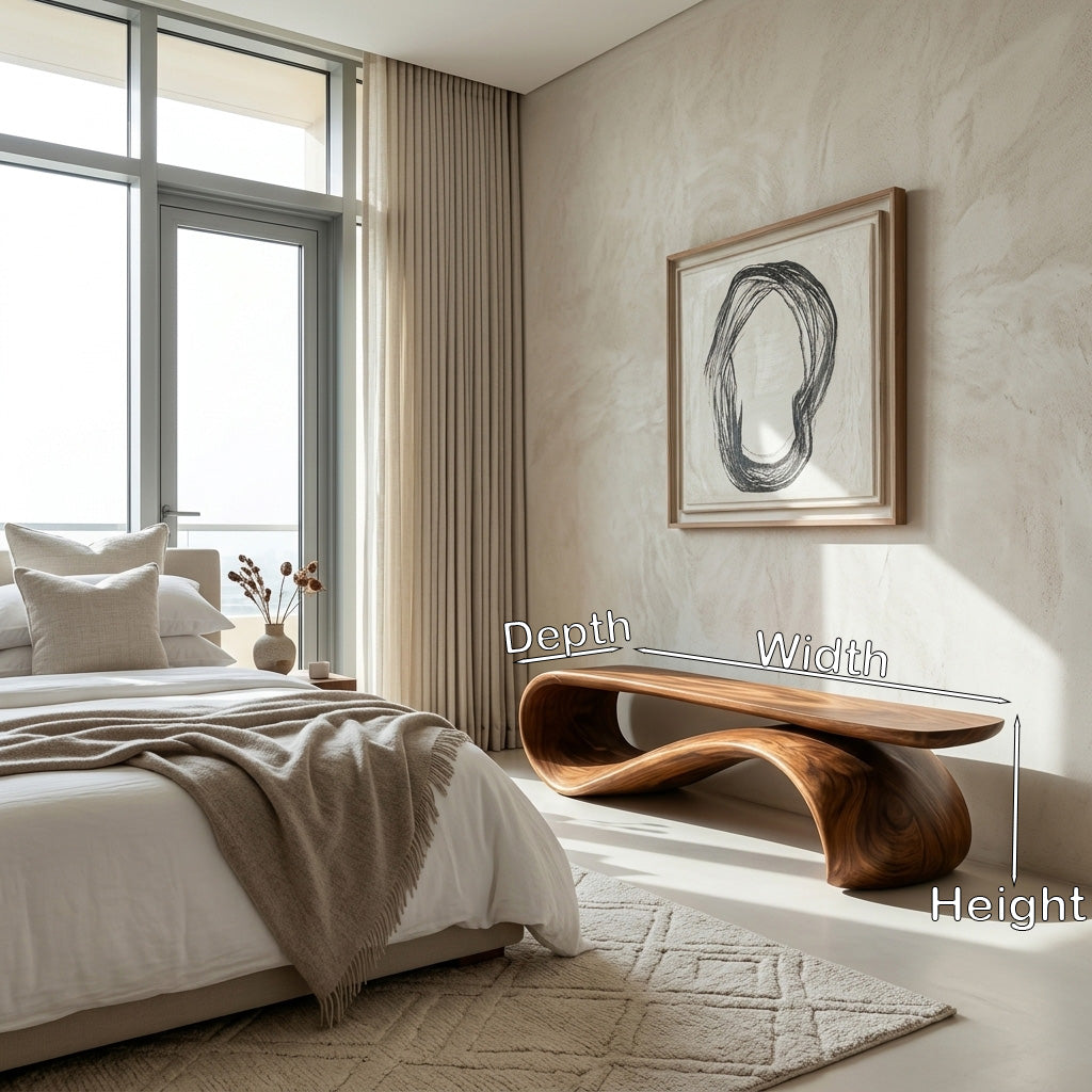 Modern Sculptural Wood Bench For Hallway Accent Decor RTTHHNCHR137