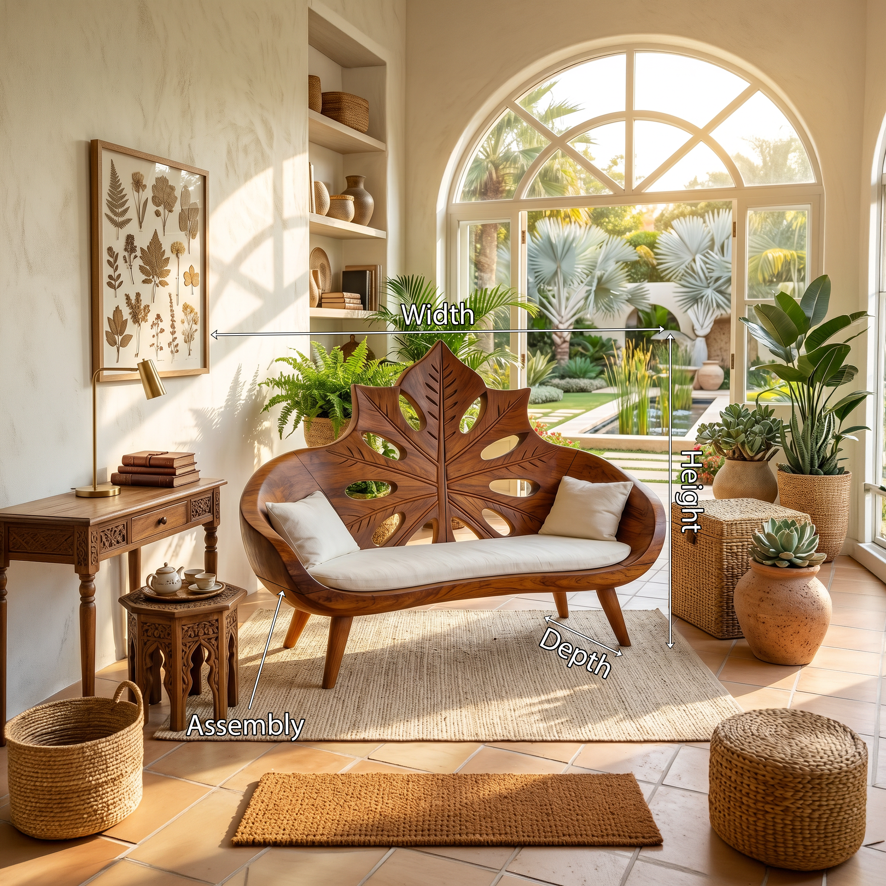 Contemporary Sunburst Leaf Back Bench For Lounge Interior Space SILDTTNBEN006