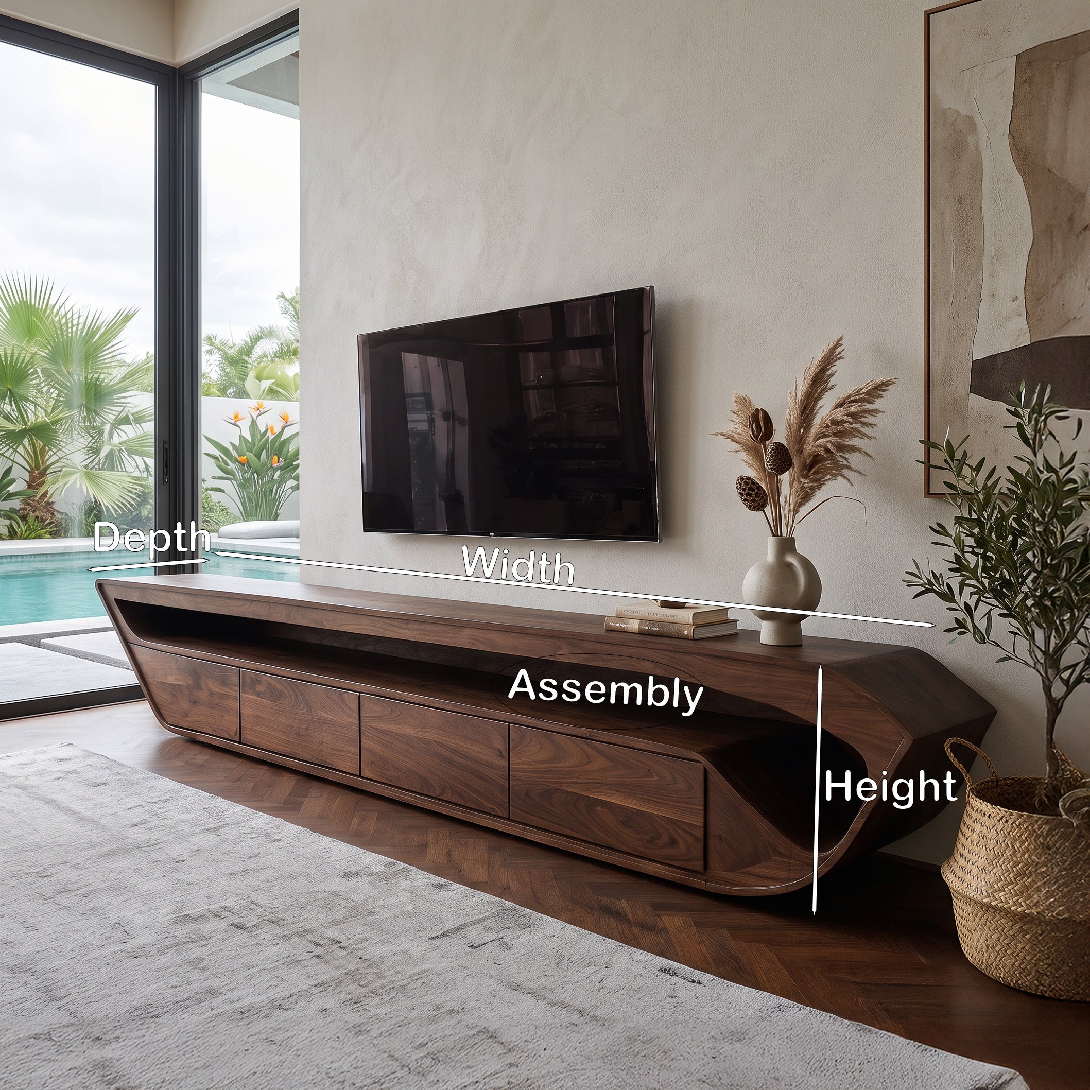 Modern Sculptural TV Console With Drawer For Living Room SITHHNTVC028