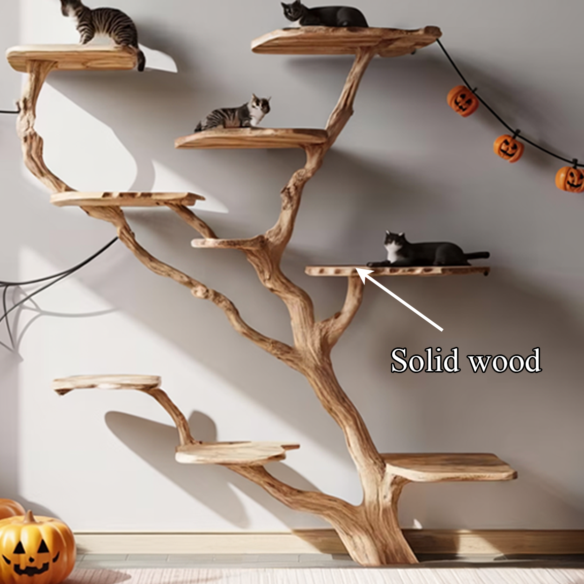 Rustic Halloween Cat Tree Wall Mounted Living Room SINLSAHW022