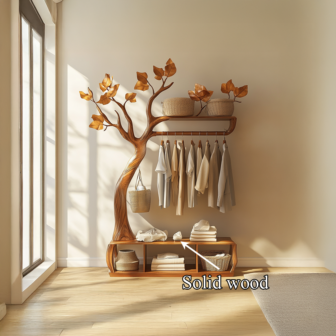 Rustic Tree coat Rack Bedroom Closet Organizer Storage SINLSATCR043