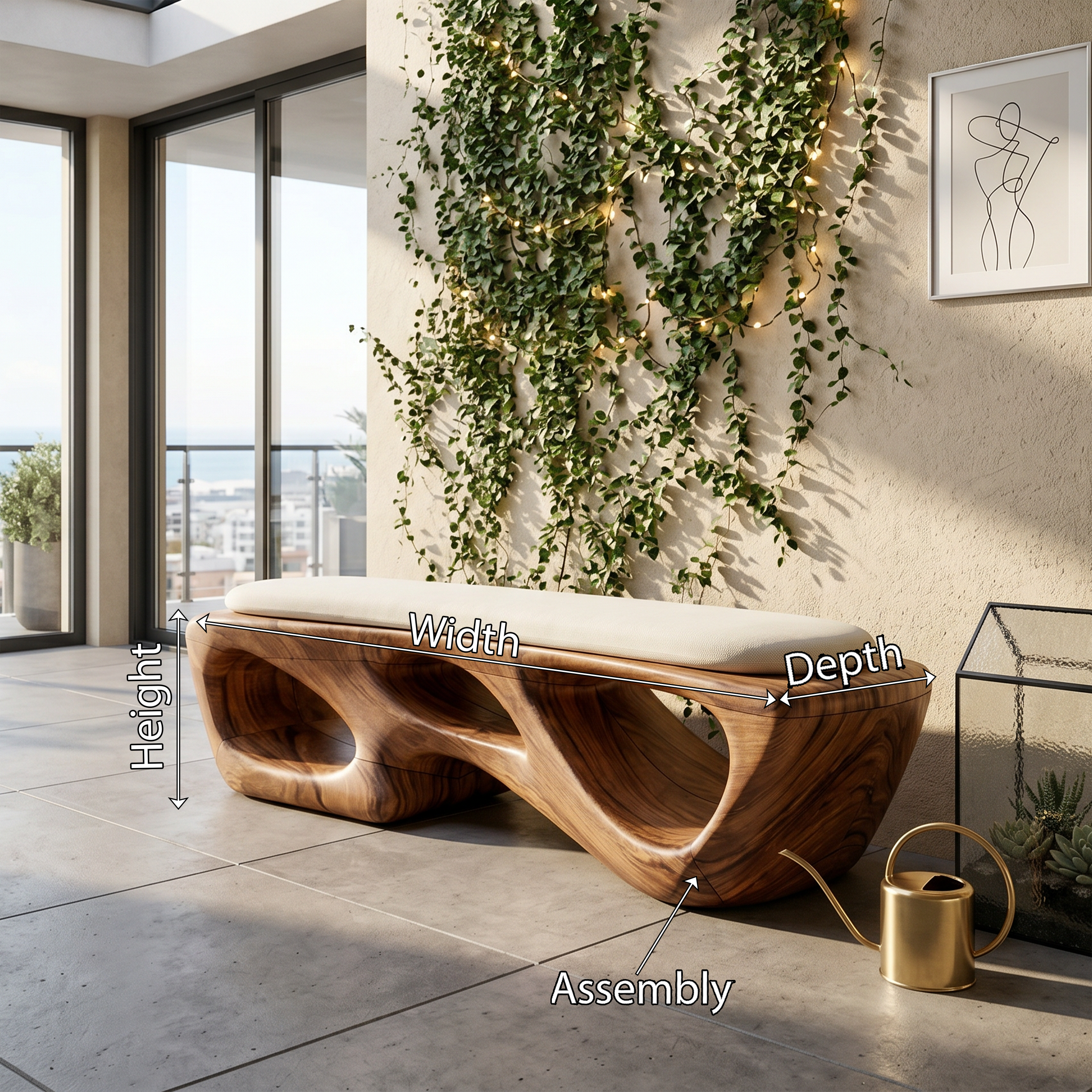 Curved Solid Wood Bench Luxury Living Room SILDTTRBEN081