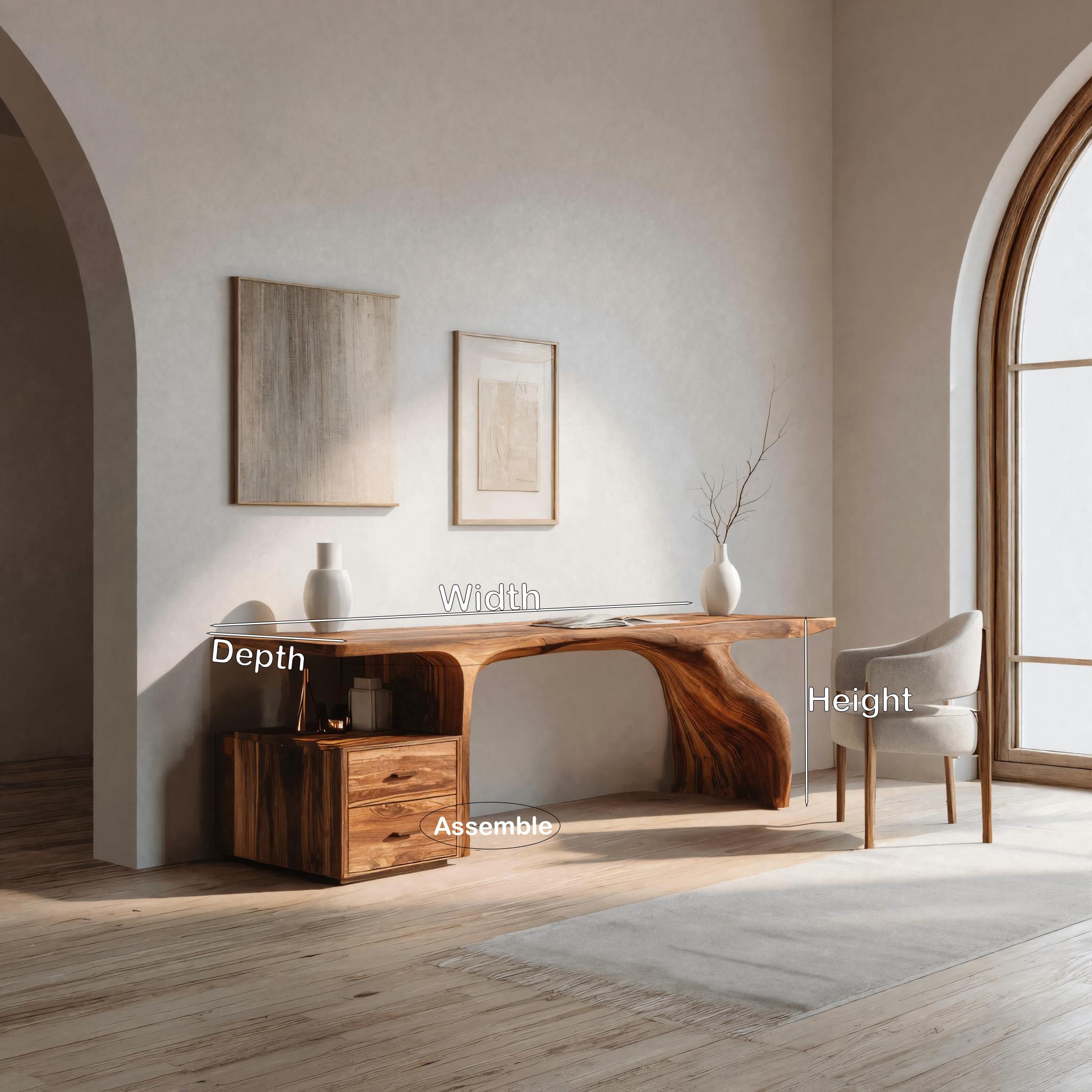 Organic Live Edge Wood Desk With Storage Drawers For Workspace RTTHHNDE098