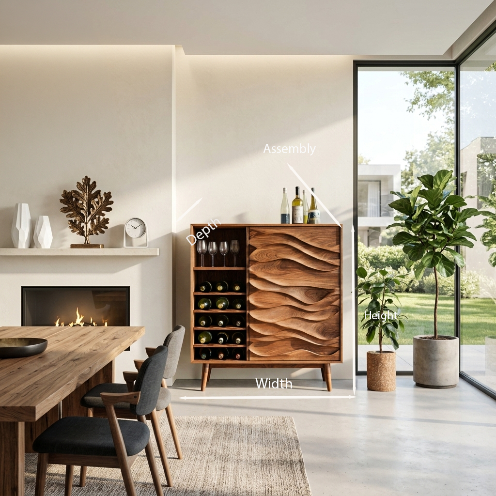 Sculptural Wine Cabinet With Wave Carved Doors For Kitchen SITHTTBCA013
