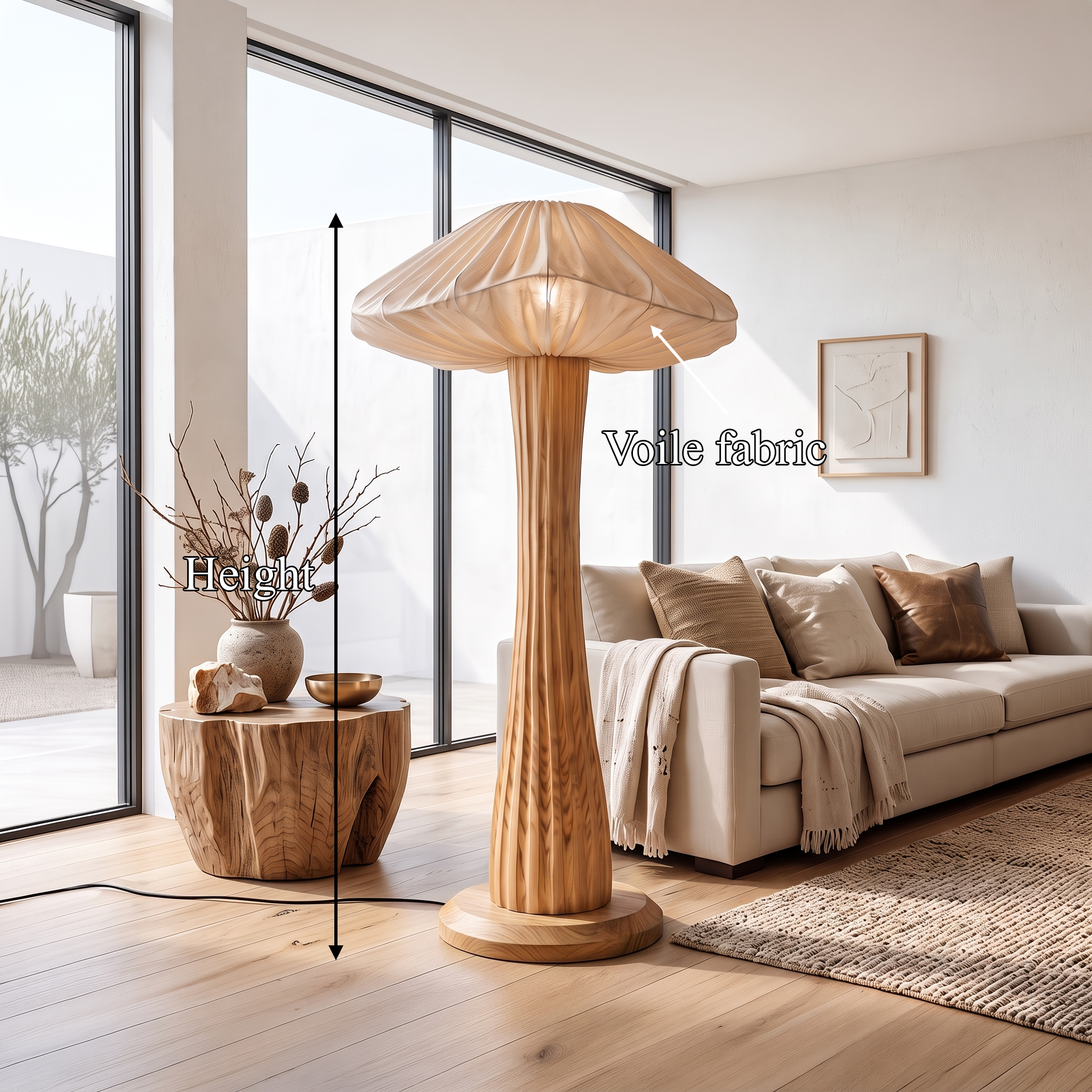 Modern Organic Floor Lamp Pleated Mushroom Shade Living Room SINLSAFLP131