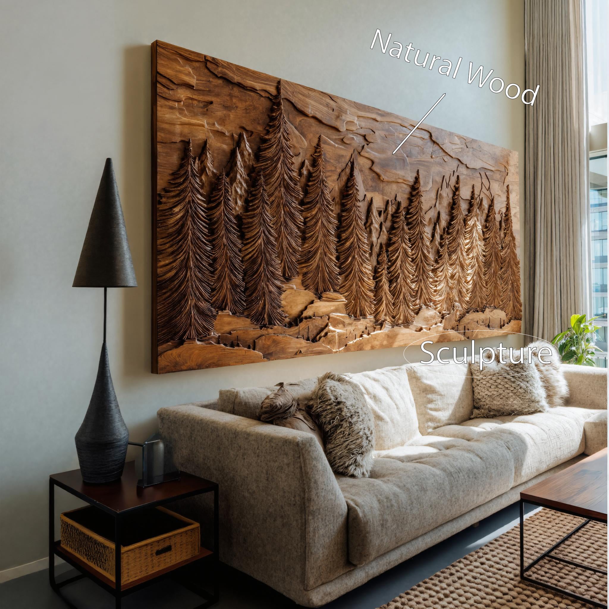 Hand Carved Wall Art With Forest Landscape For Living Room SITHHNWA020