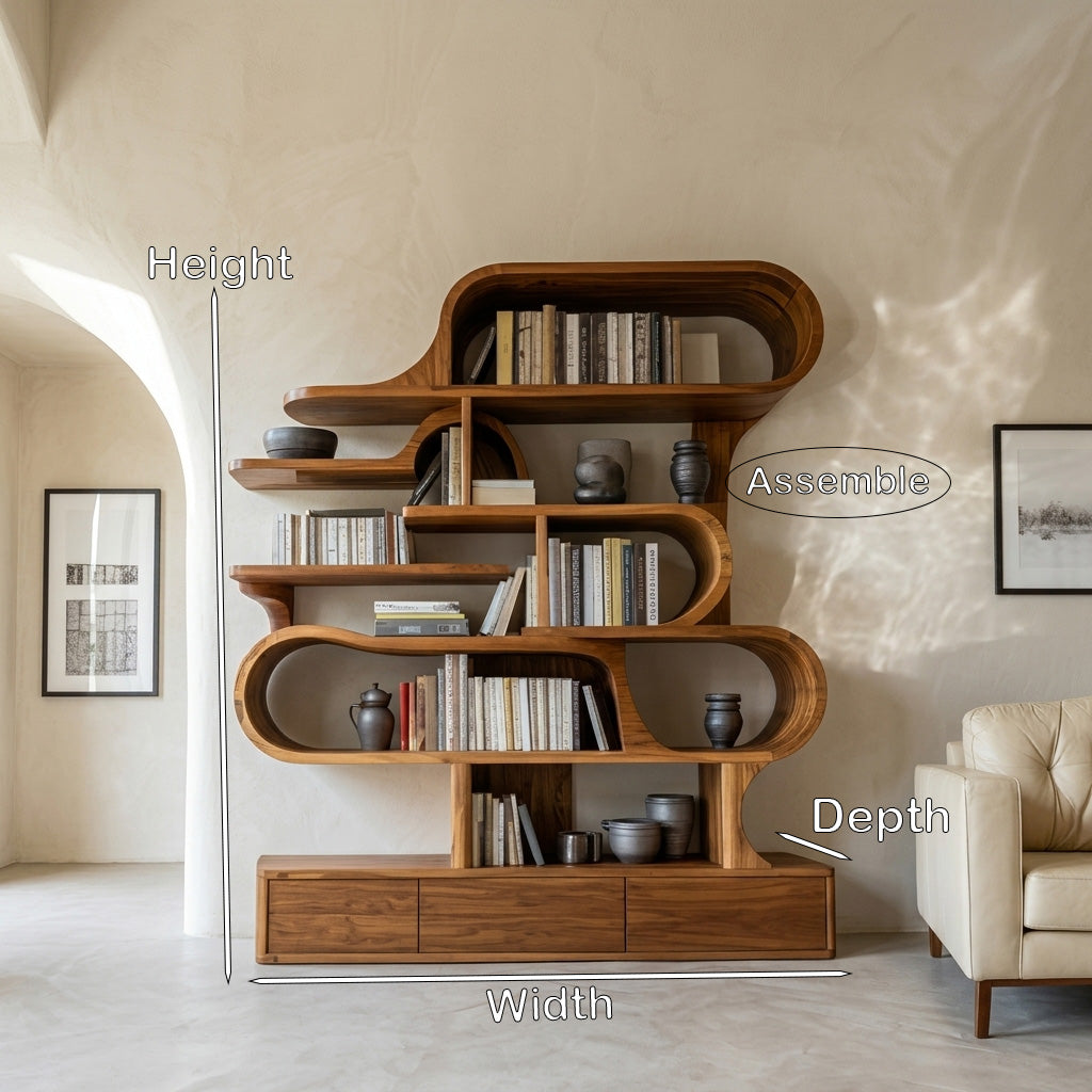 Modern Sculptural Bookshelf With Curved Design For Living Room Or Office SITHHNBS035