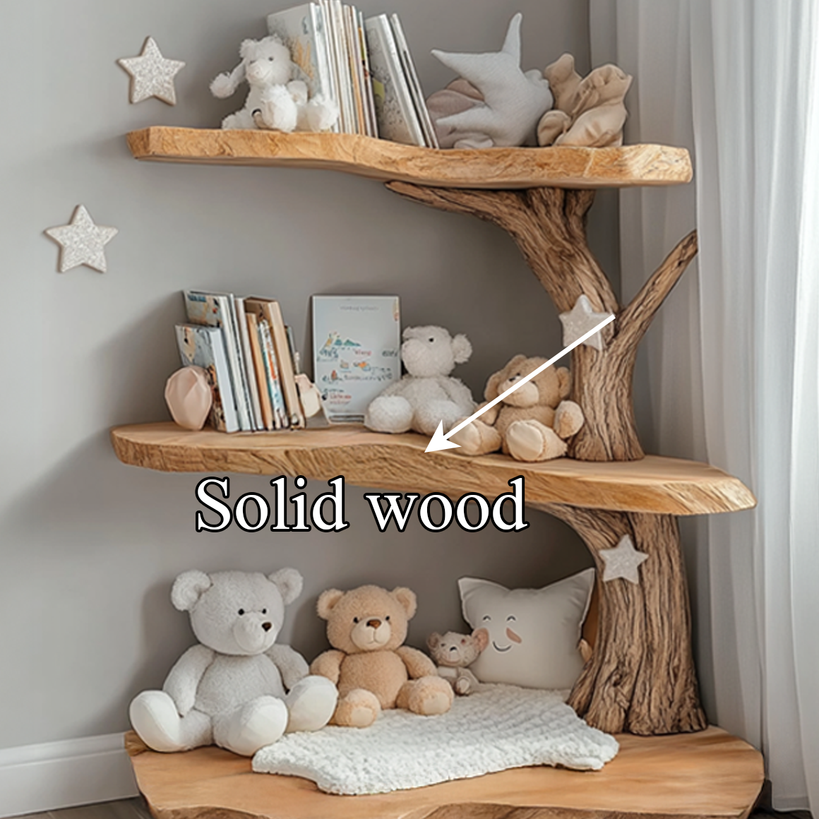 Rustic Corner Tree Bookshelf Kids Bedroom Decor SINLSATB312