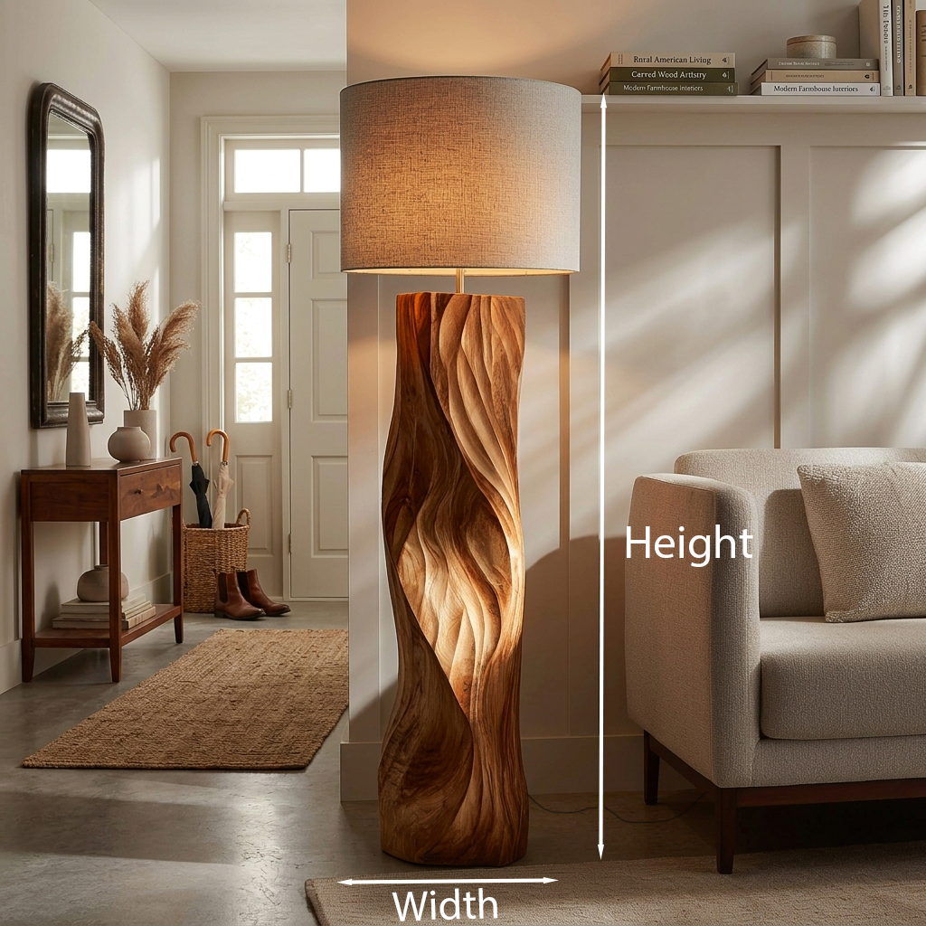 Contemporary Wood Floor Lamp Sculptural Design For Home Lobby  RTTHTTLAM046