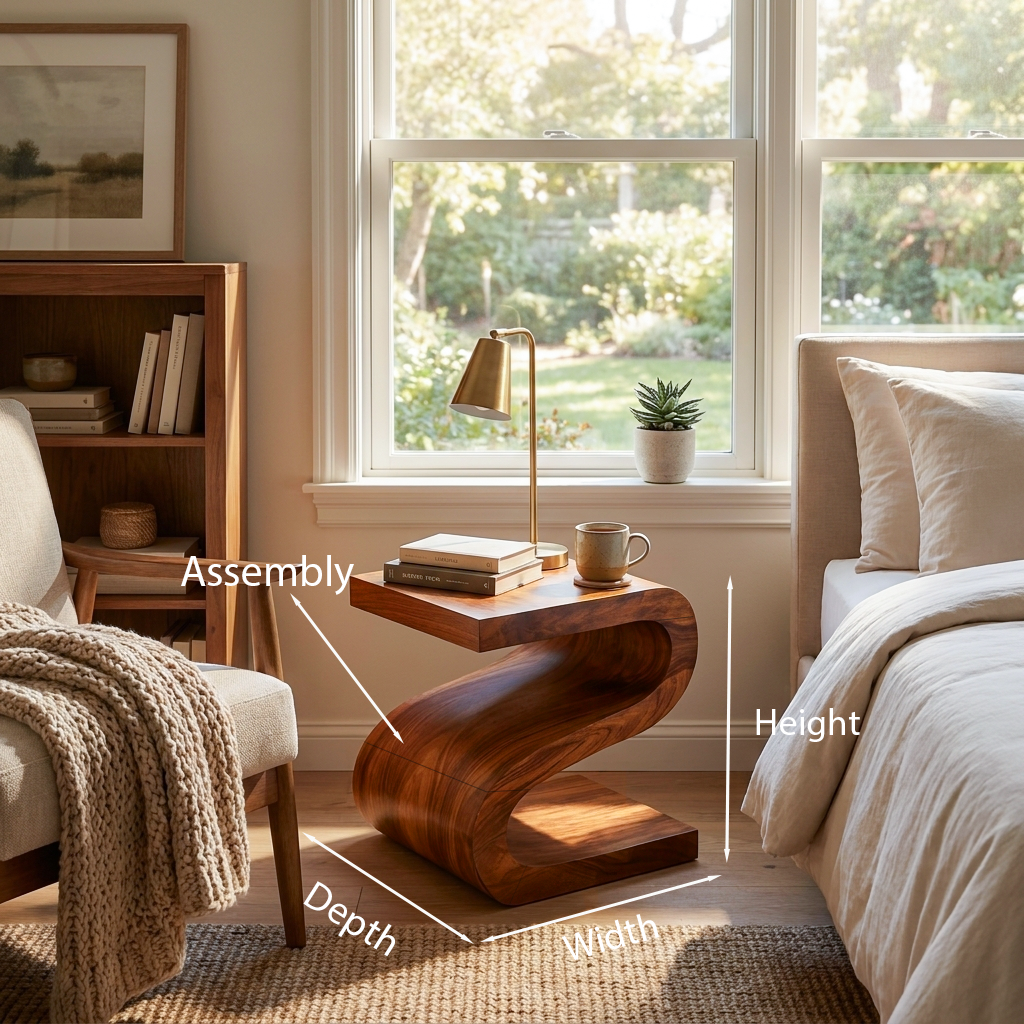 Artistic Wooden Nightstand With Undulating Shape For Bedroom RTTHTTNS021