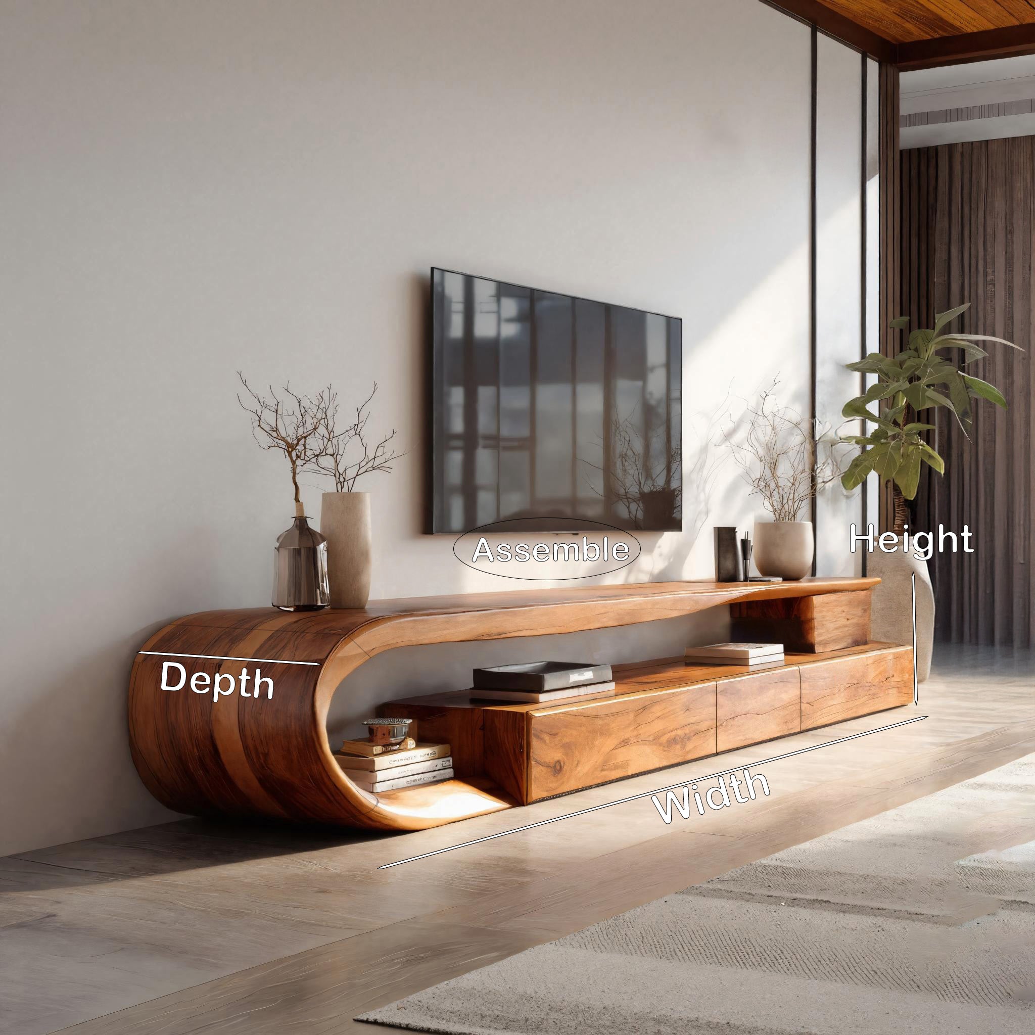 Modern Curved TV Console With Drawer For Living Room SITHHNTVC025
