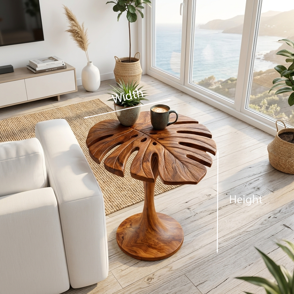 Handmade Wooden Side Table Leaf Shape Top For Sofa Side RTTHTTSTA067