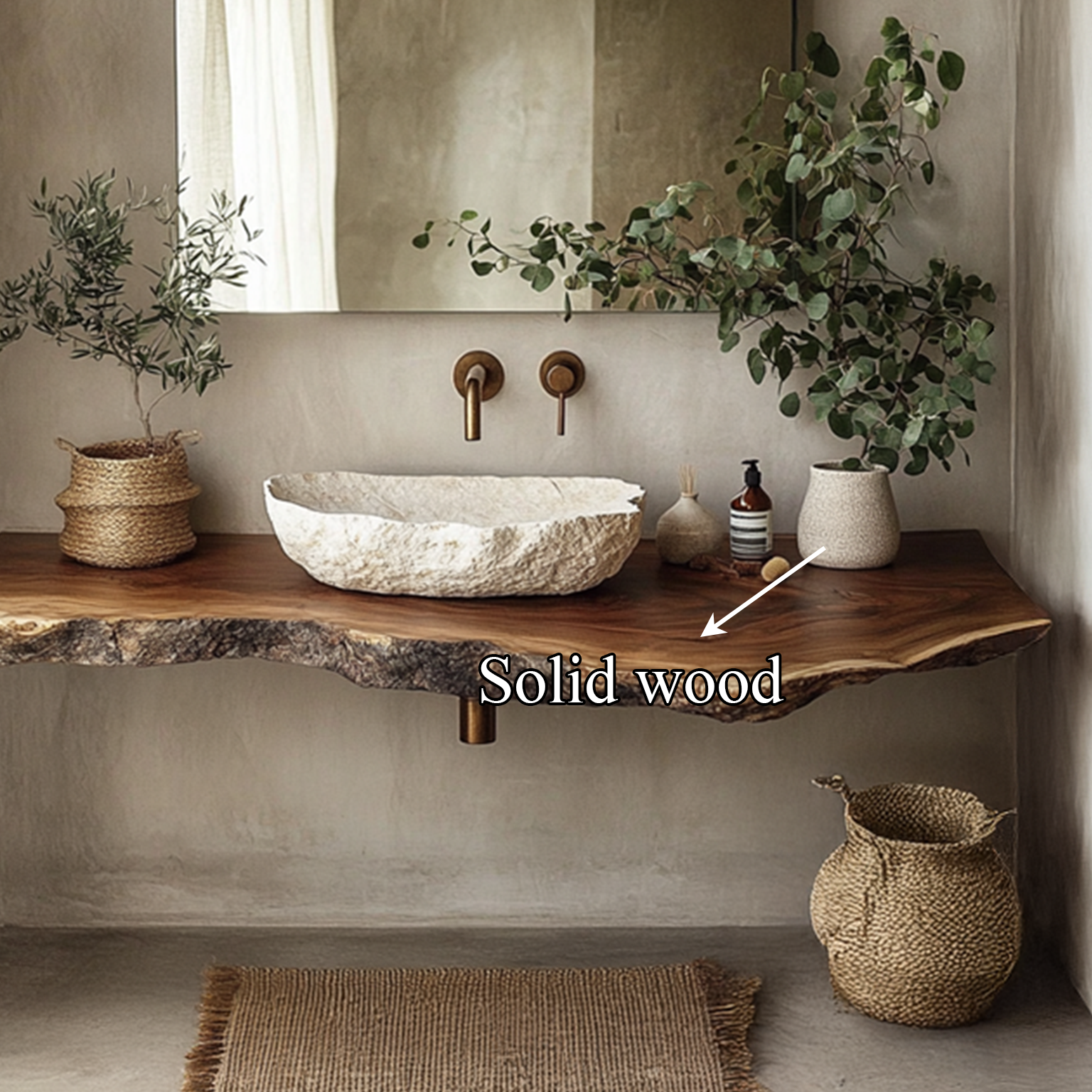 Midcentury Solid Wood Shelf Vanity Bathroom SINLSABRV074