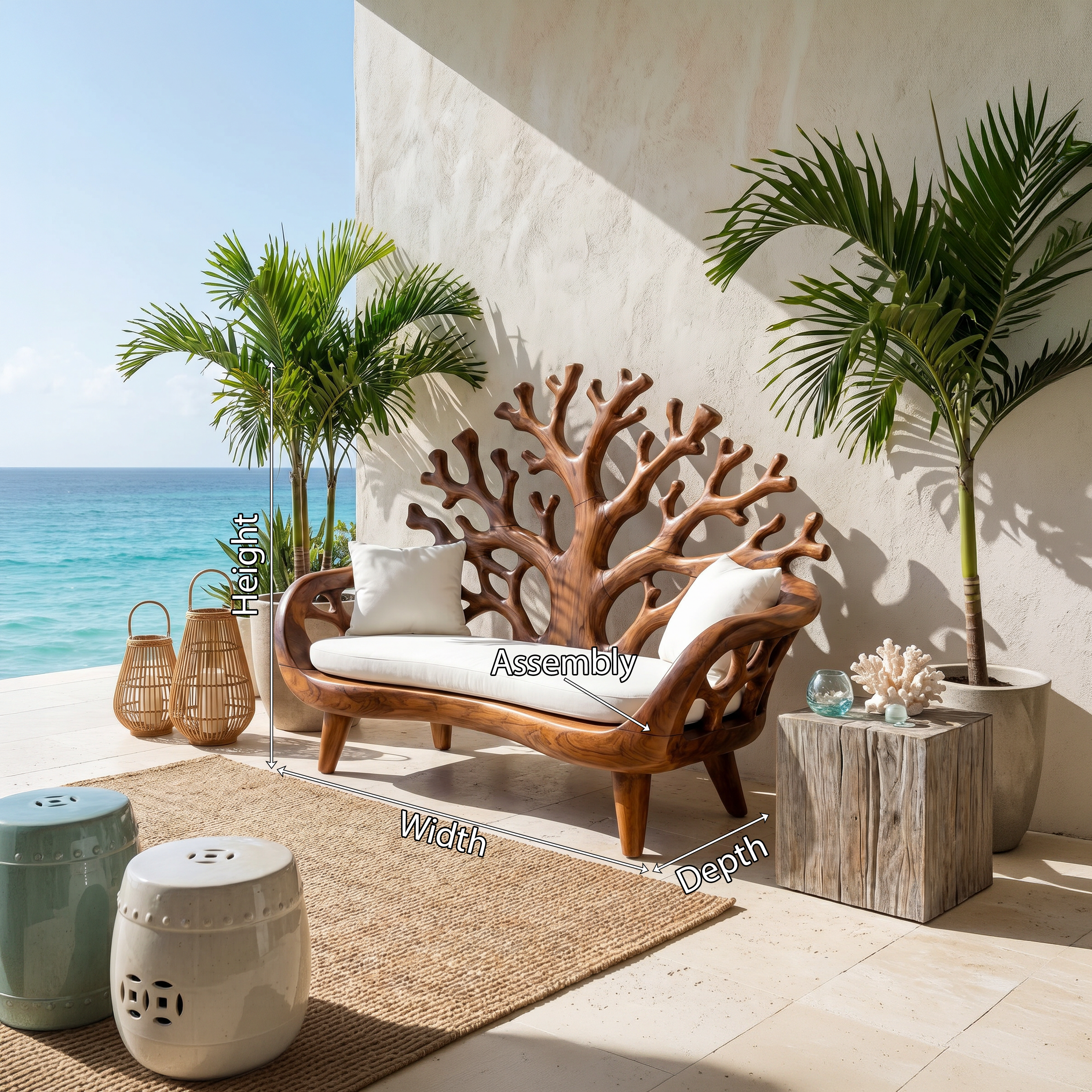 Modern Coral Tree Back Bench For Patio Interior Space SILDTTNBEN024
