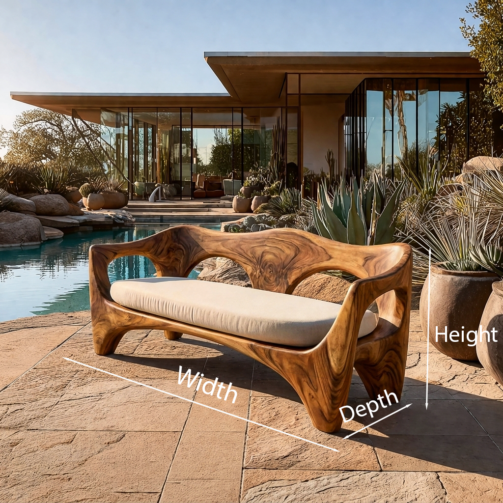 Mid Century Wood Sofa Sculptural Frame For Patio RTTHTTSF035