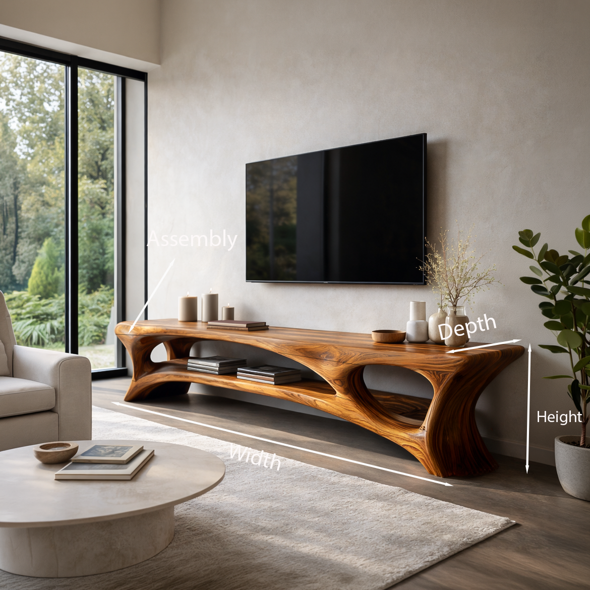 Organic Wood TV Stand With Open Shelf For Living Space RTTHTTTVC072
