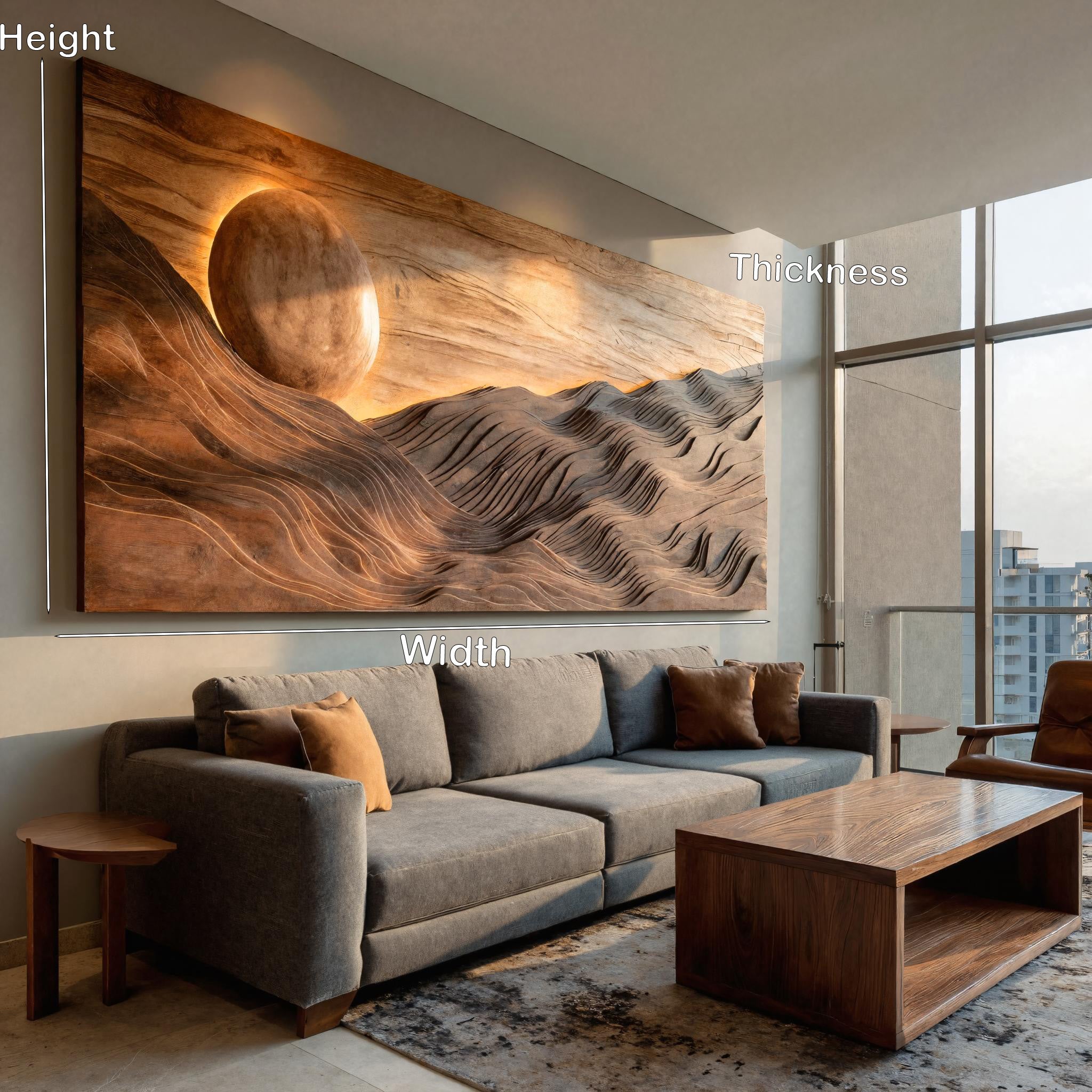Large Sun Over Mountains Wooden Wall Art For Home RTTHHNWA161