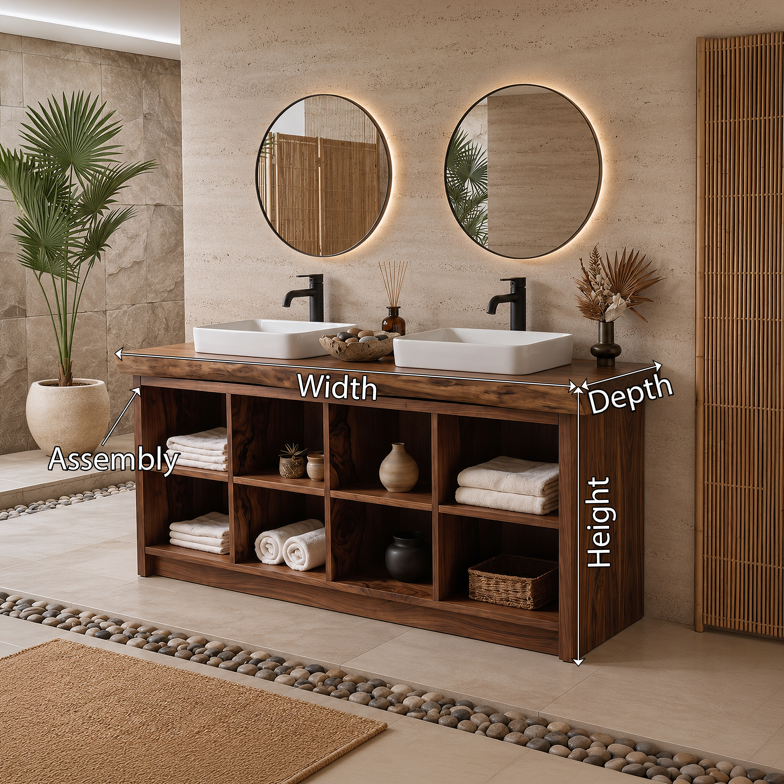 Double Sink Wood Bathroom Vanity With Open Shelves Spa SILDTTRBRV146
