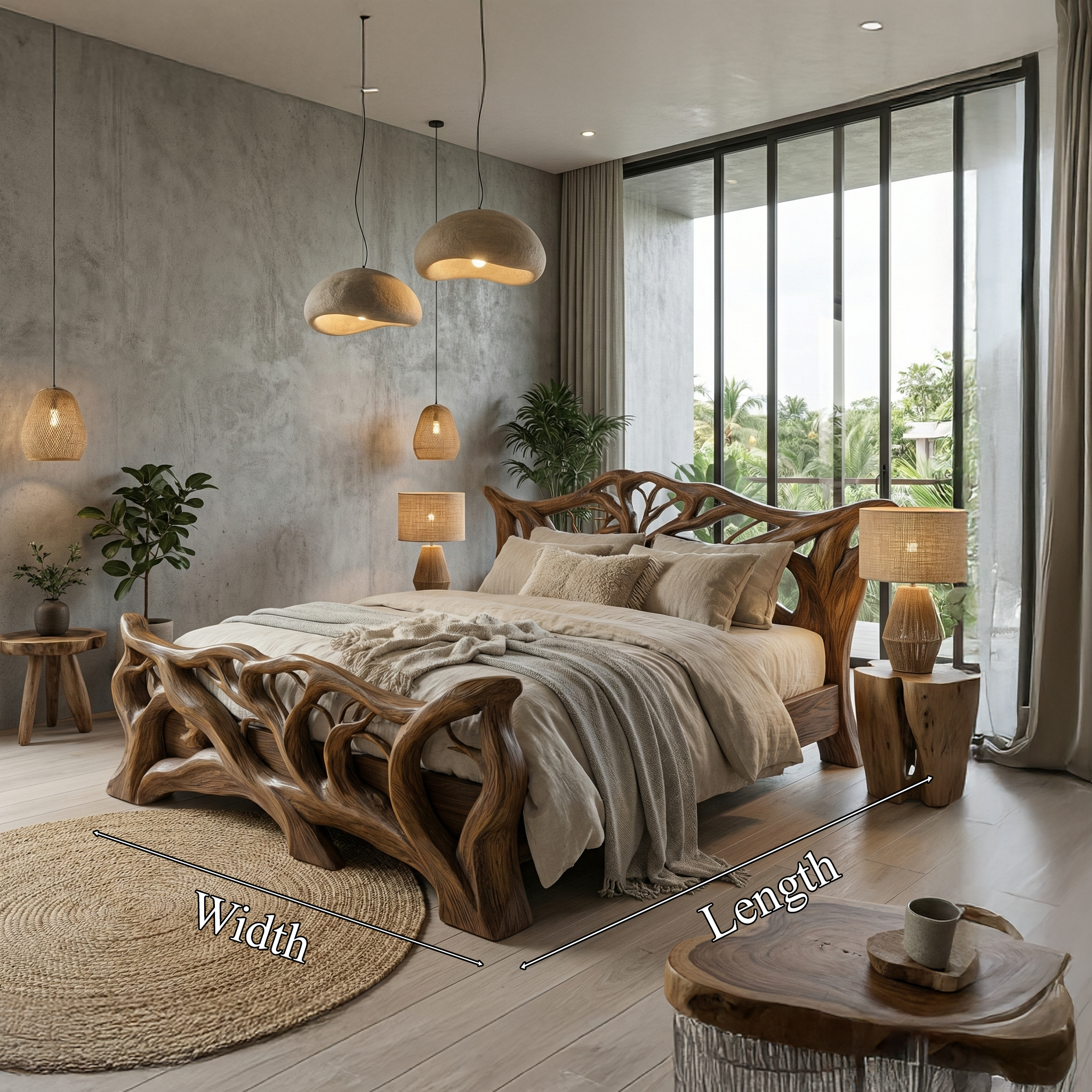 Minimal Organic Bed Frame Solid Wood Smooth Flowing Design Bedroom SINLHAWB114