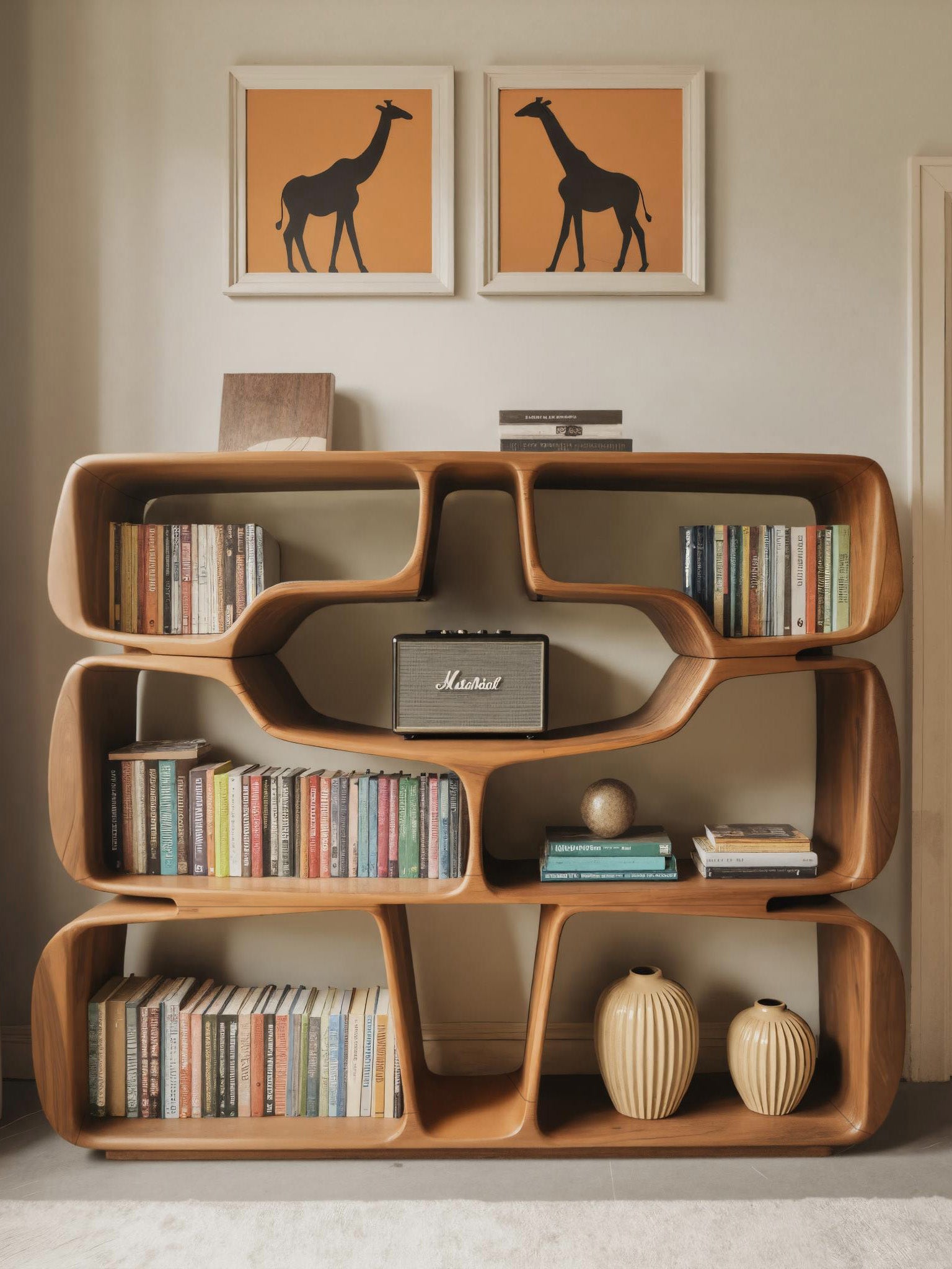 Modern Sculptural Bookshelf With Organic Curves For Living Room SITHHNBS042
