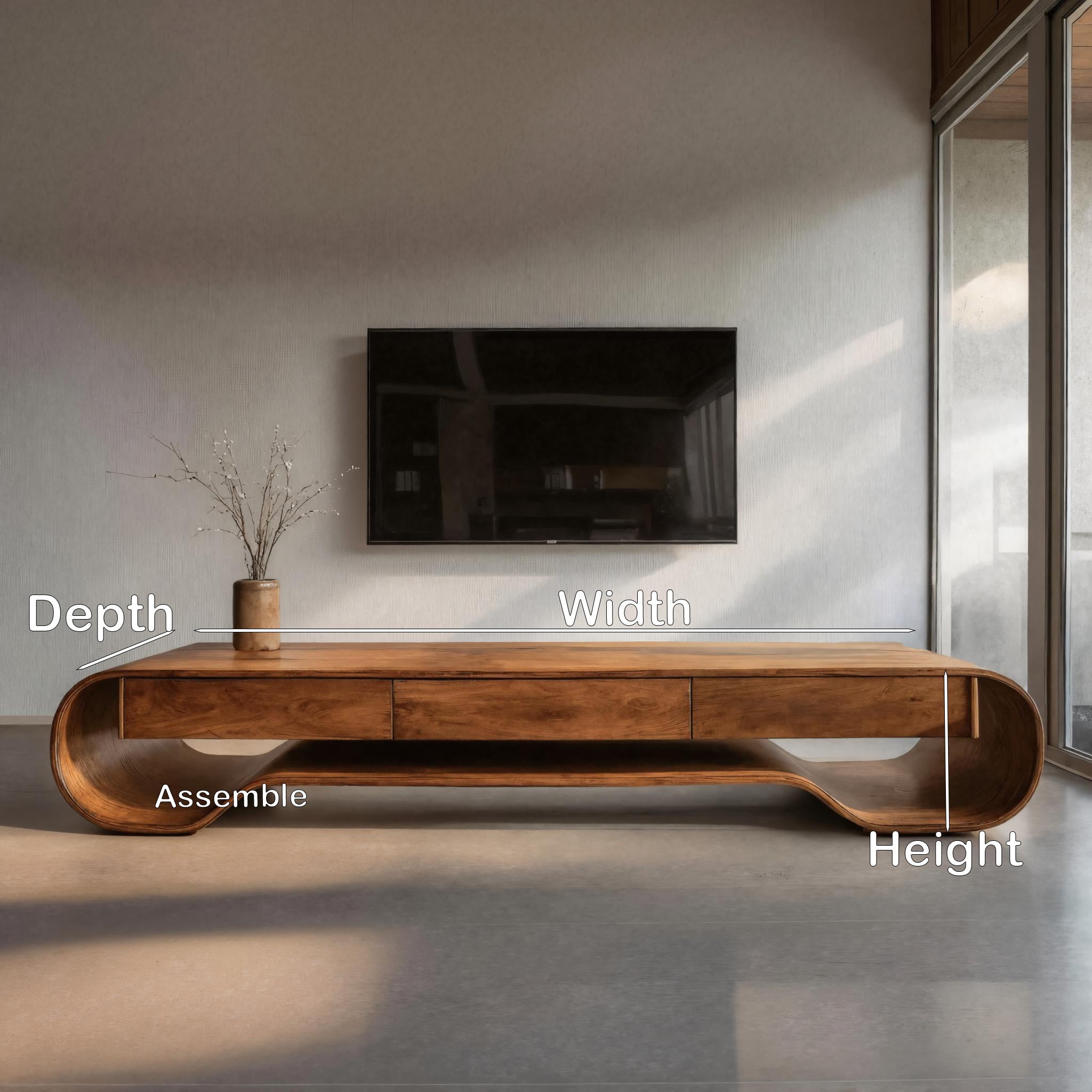 Sculpted Curved Media Console With Storage For Living Room RTTHHNTVC048
