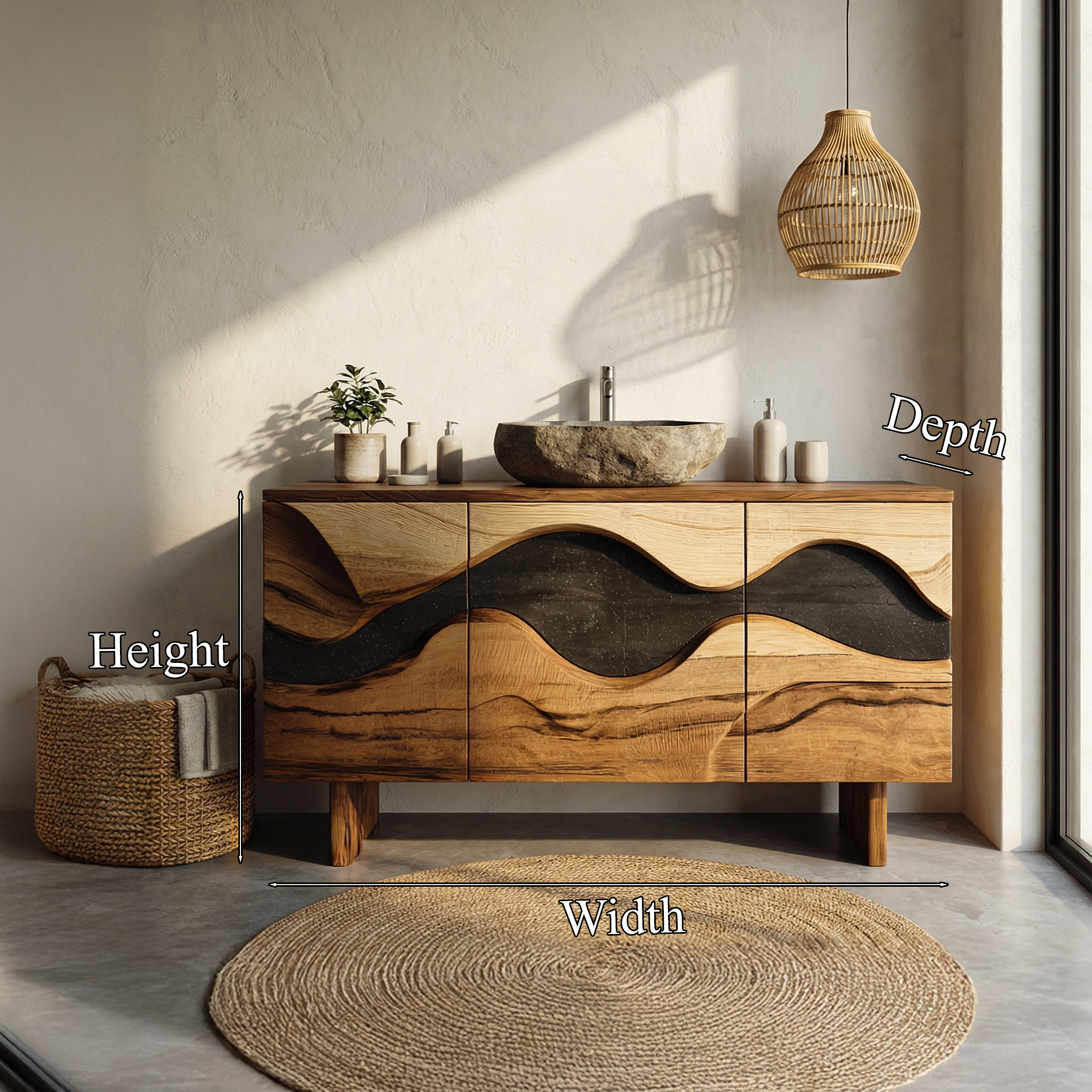 Sculptural Wave Bathroom Vanity Solid Wood Curved Front Cabinet Design Bathroom And Vanity Space SINLHABCT017