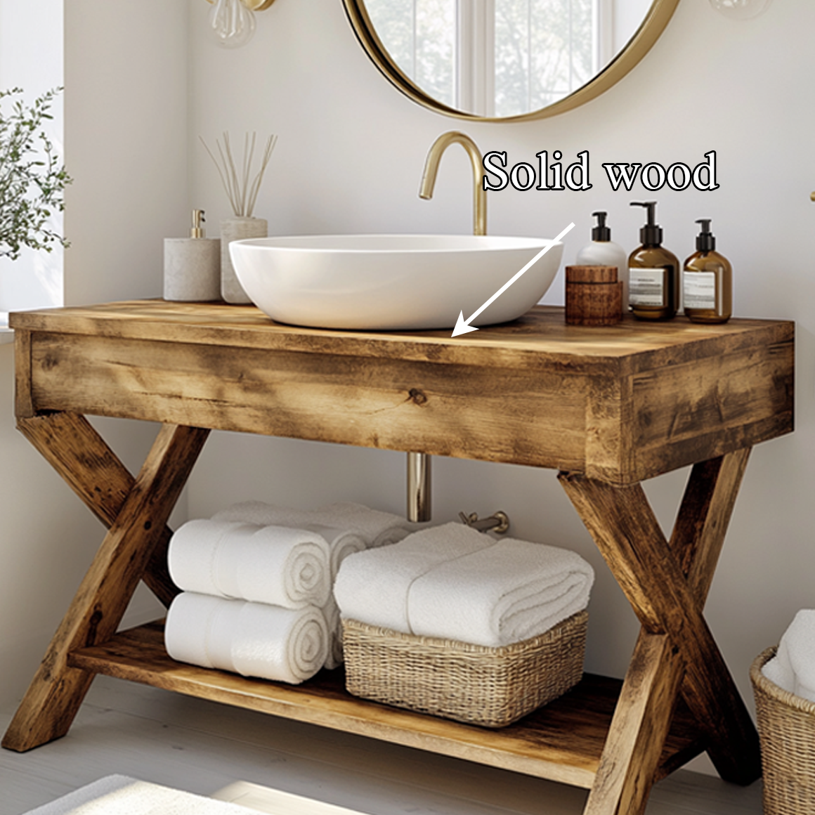 Mid Century Bathroom Vanity Table Natural Wood Modern Home Bathroom SINLSABRV198