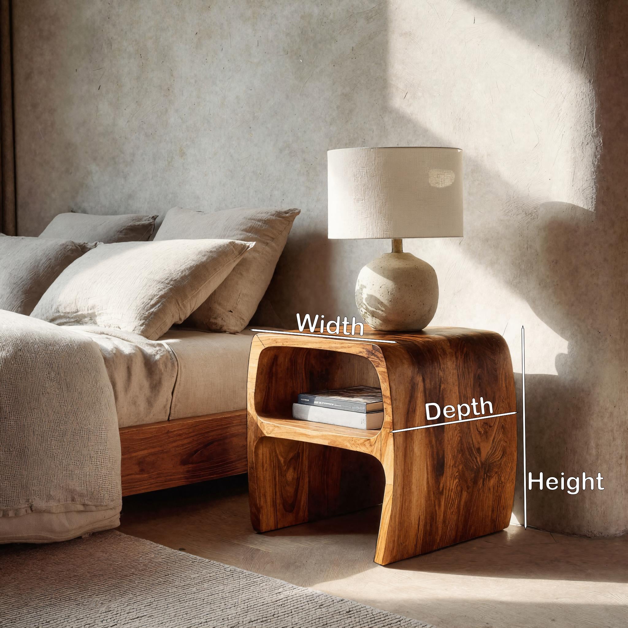 Modern Sculptural Nightstand With Open Storage For Bedroom RTTHHNNS025
