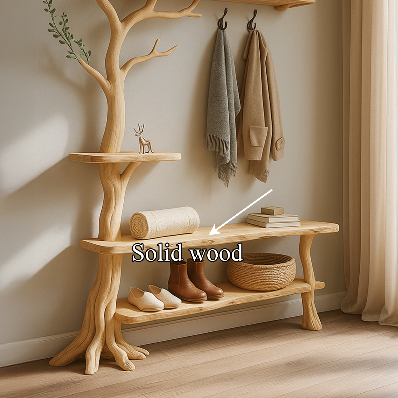 Rustic Tree Coat Rack Shoe Bench Bedroom SINLSATCR016