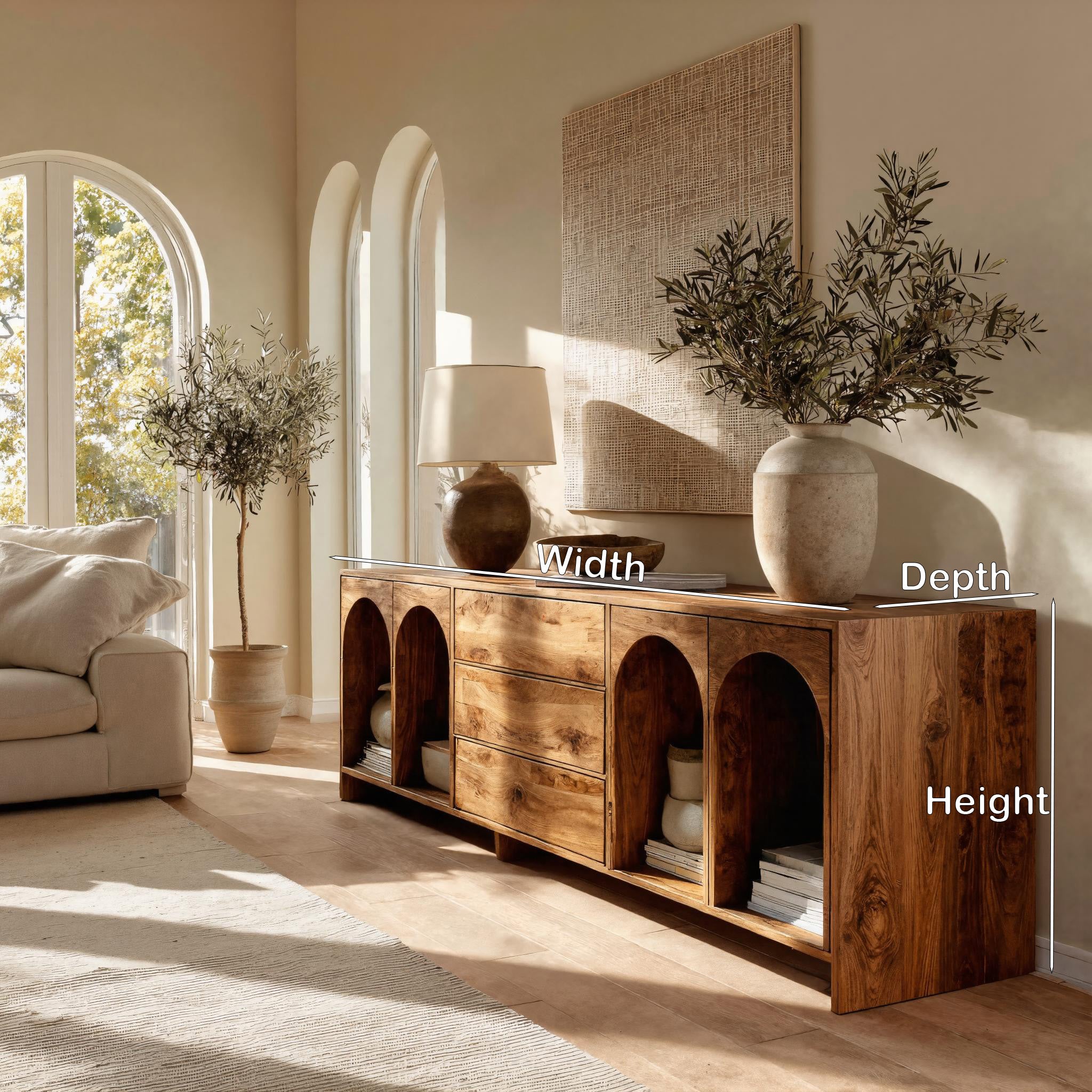Modern Wooden Sideboard With Arched Compartments For Living Room RTTHHNSD033