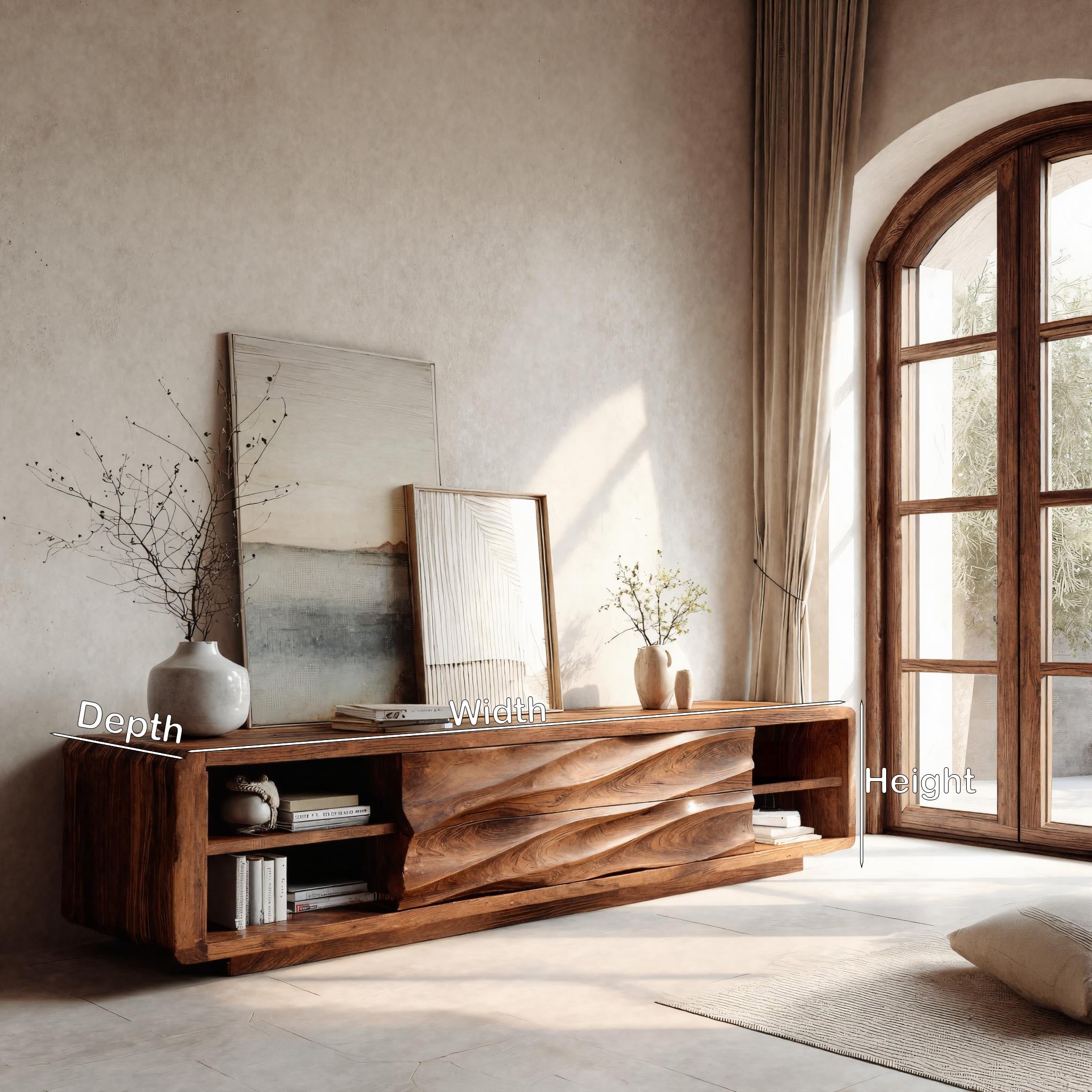 Quiet Luxury Low Sculpted Sideboard For Living Room RTTHHNSD024