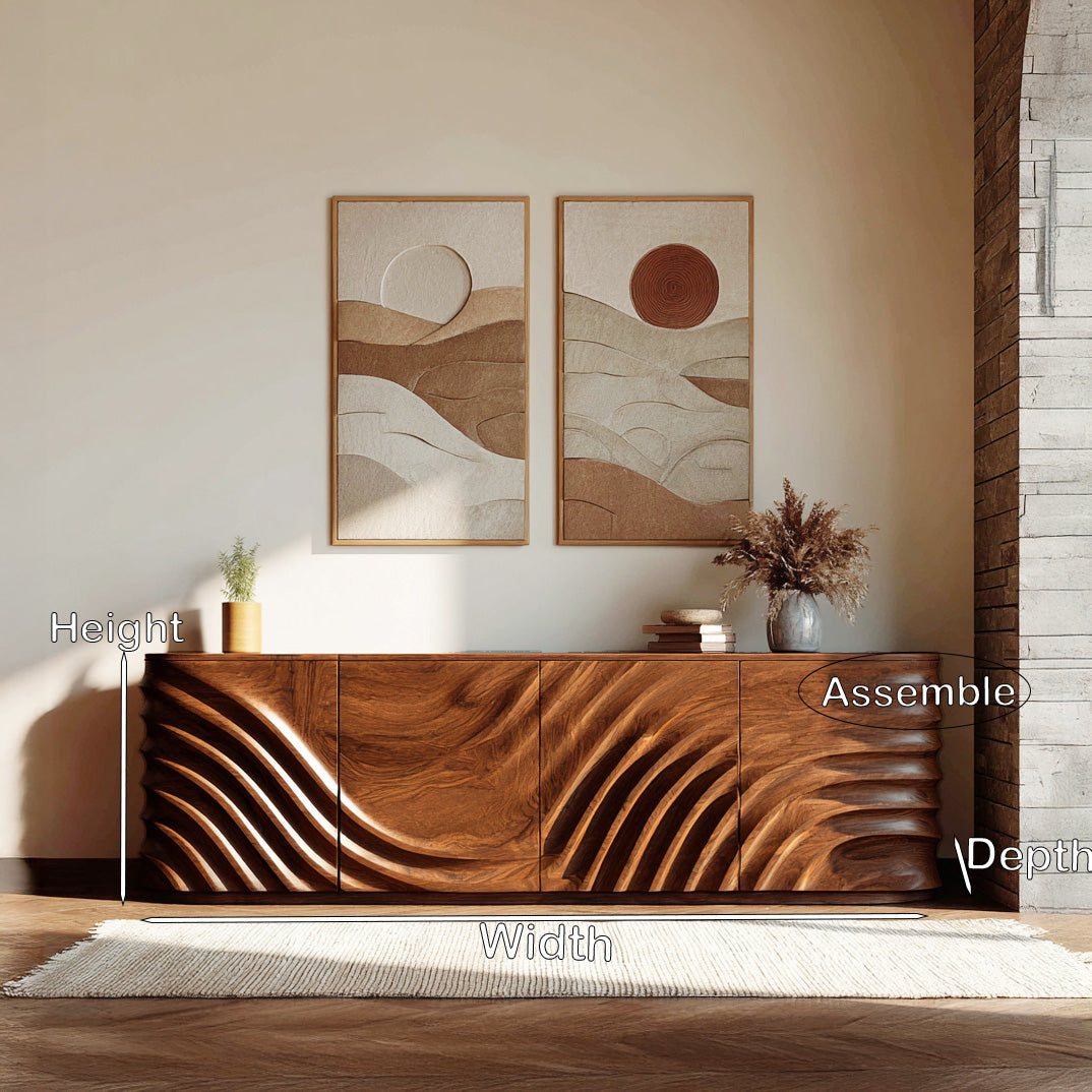 Modern Wooden Sideboard With Carved Door For Minimalist Living Space RTTHHNSD039