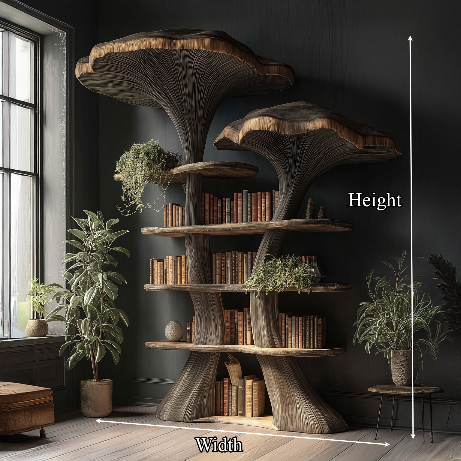 Mushroom Tree Bookshelf Wooden Nature Inspired Fantasy Gift SINLSATB184