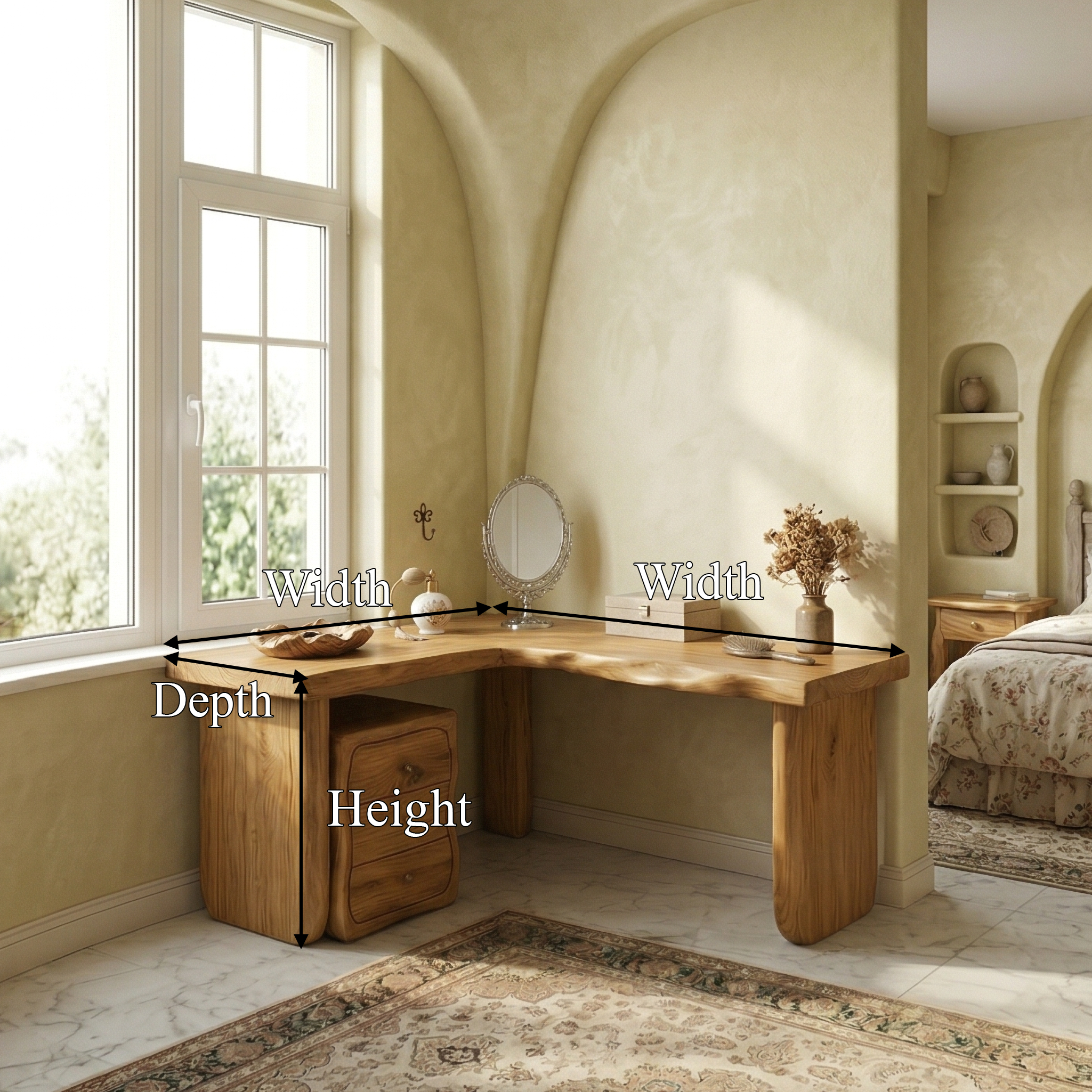 Minimal Organic Vanity Table Makeup Desk Corner L Shape Bedroom And Vanity Area SINLSABDT063