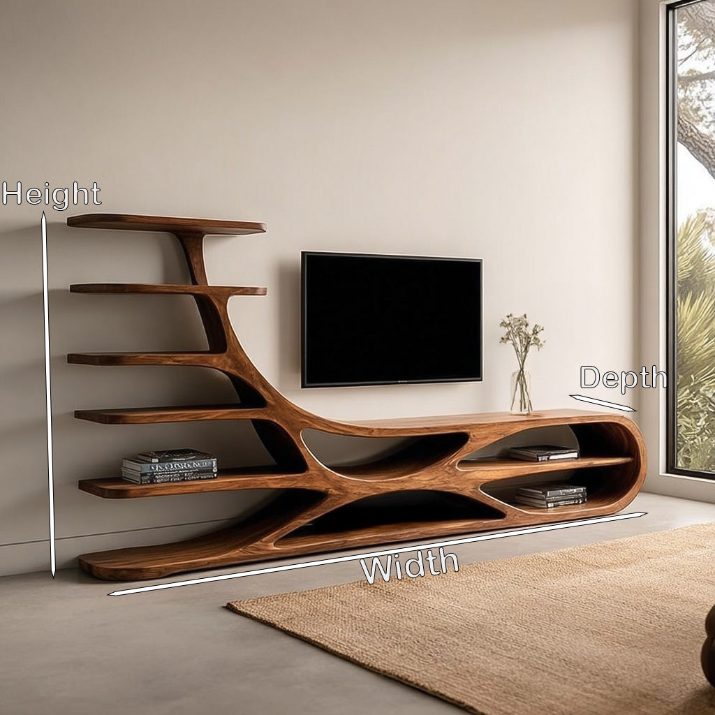 Organic Natural Wood TV Stand With Floating Shelves For Home RTTHHNTVC096